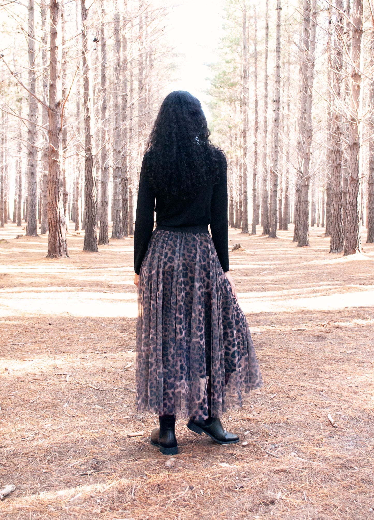 Angelica circle skirt in coco Leopard Mesh