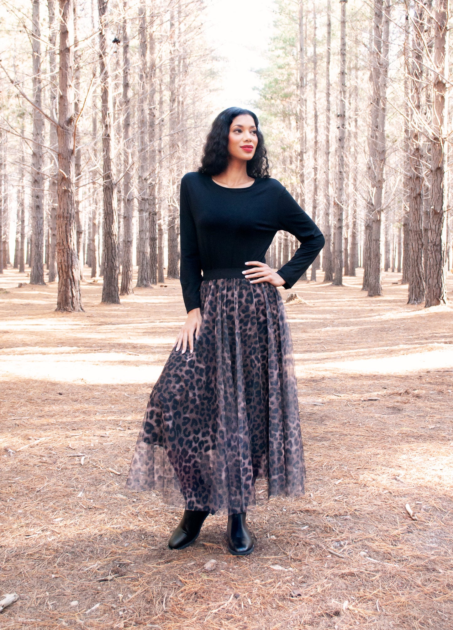 Angelica circle skirt in coco Leopard Mesh