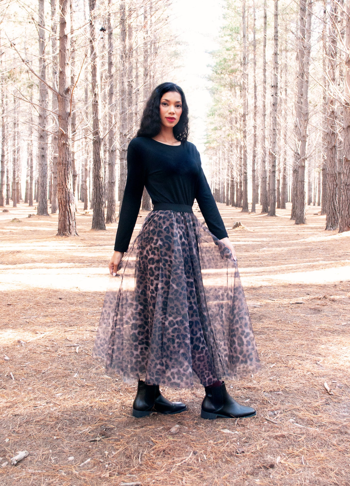 Angelica circle skirt in coco Leopard Mesh