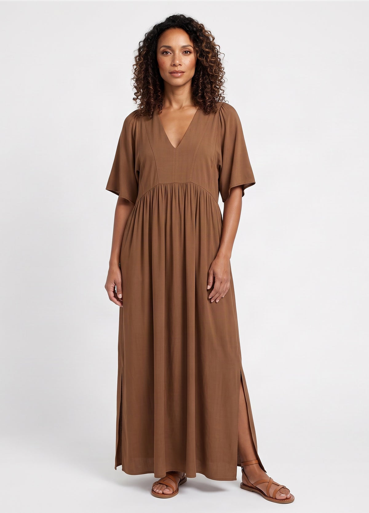 Clara kaftan dress in Hazelnut