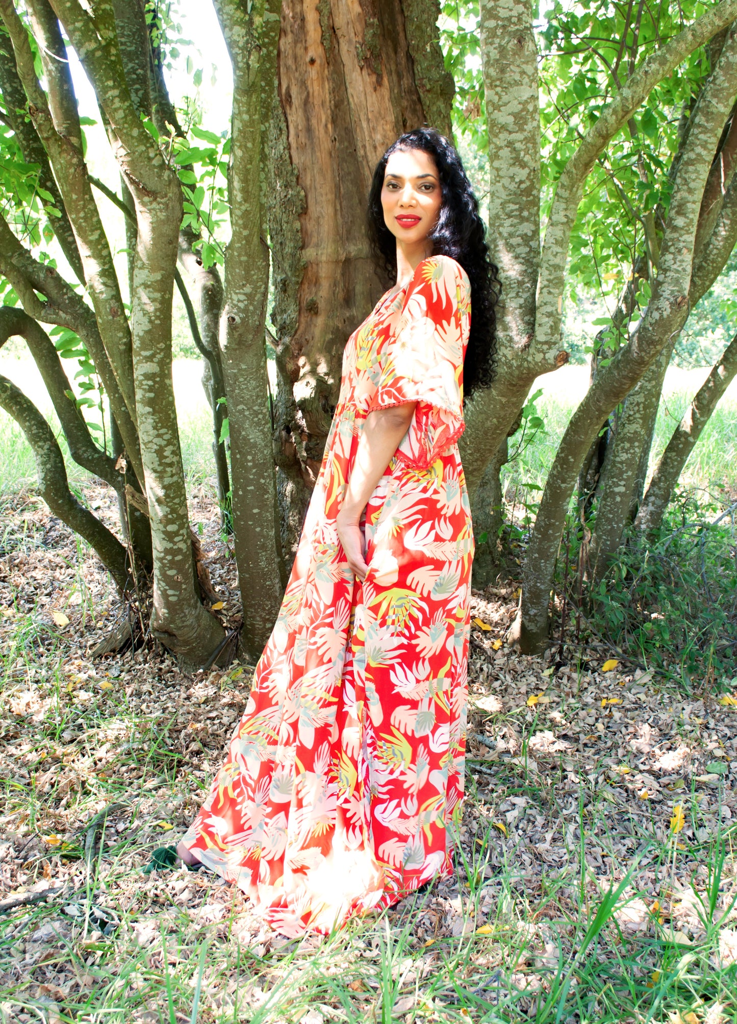 Clara kaftan dress in red Harmony Floral print