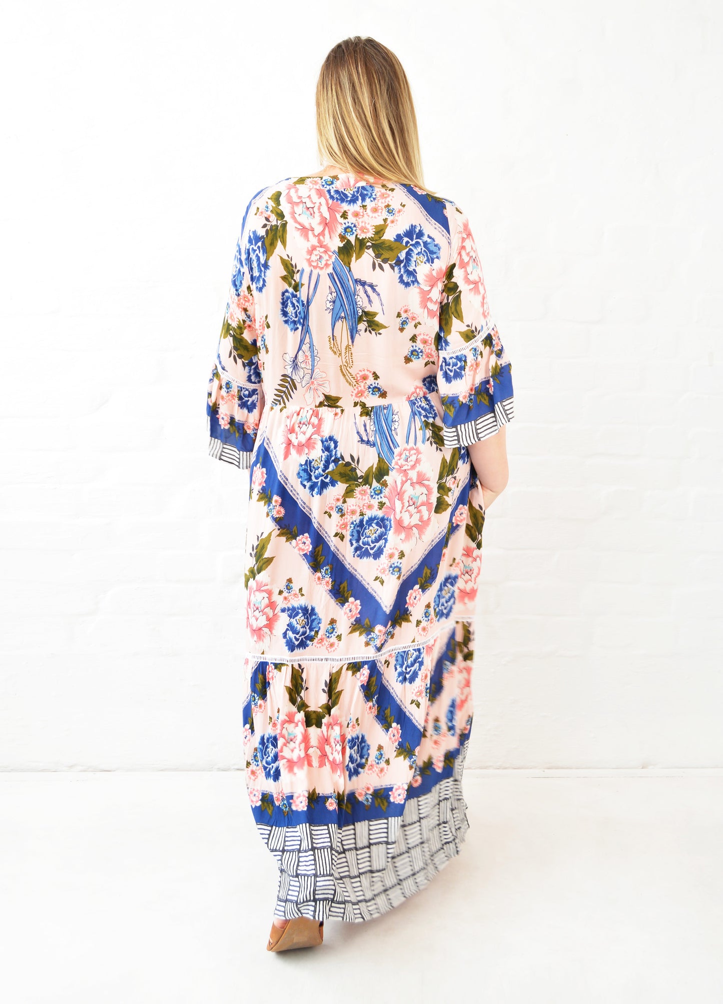 Cora maxi tiered dress in blush Olà Scarf print