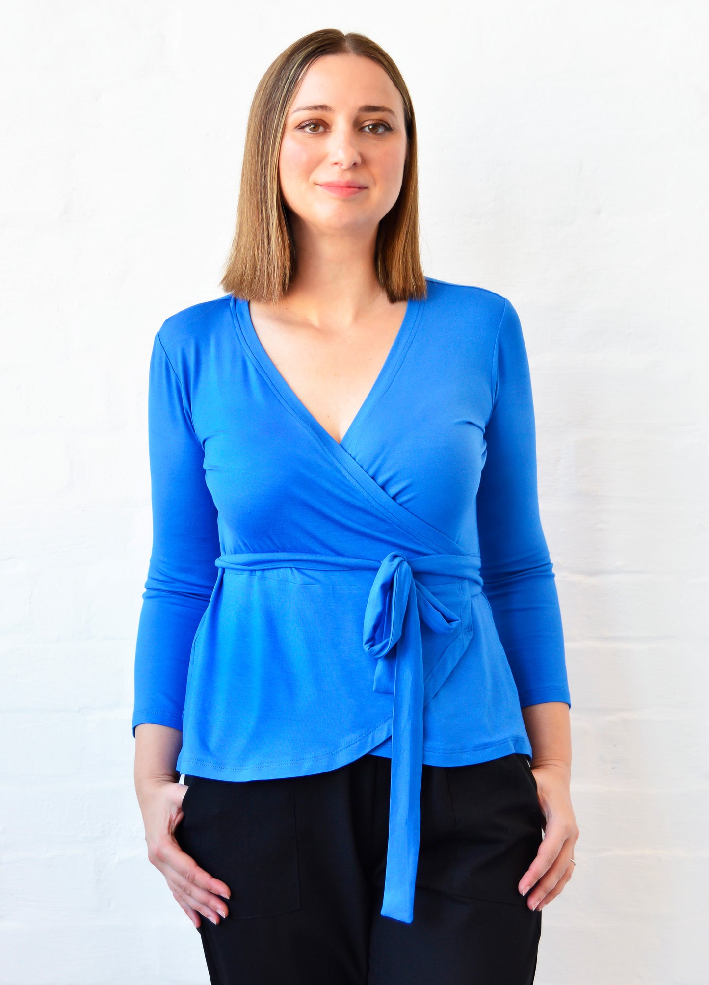 Elliot wrap top in Sailor Blue