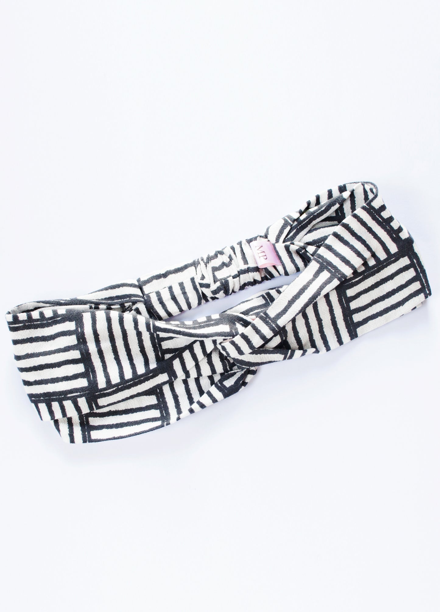 Emma twist headband in white Stripe Blocks print