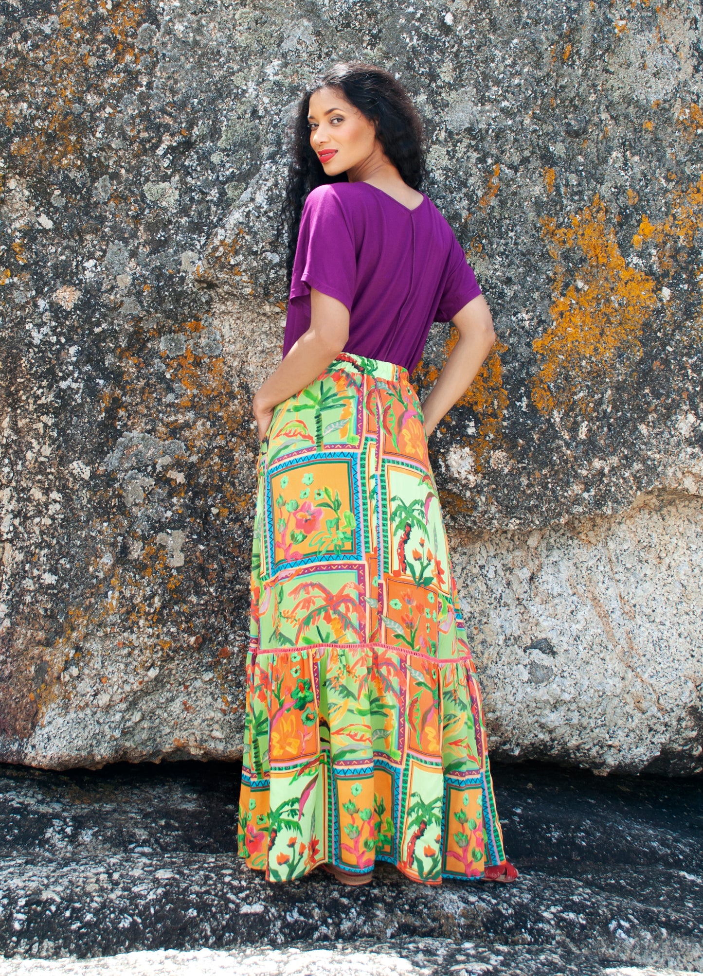 Frida maxi skirt in green Foliage Frames print