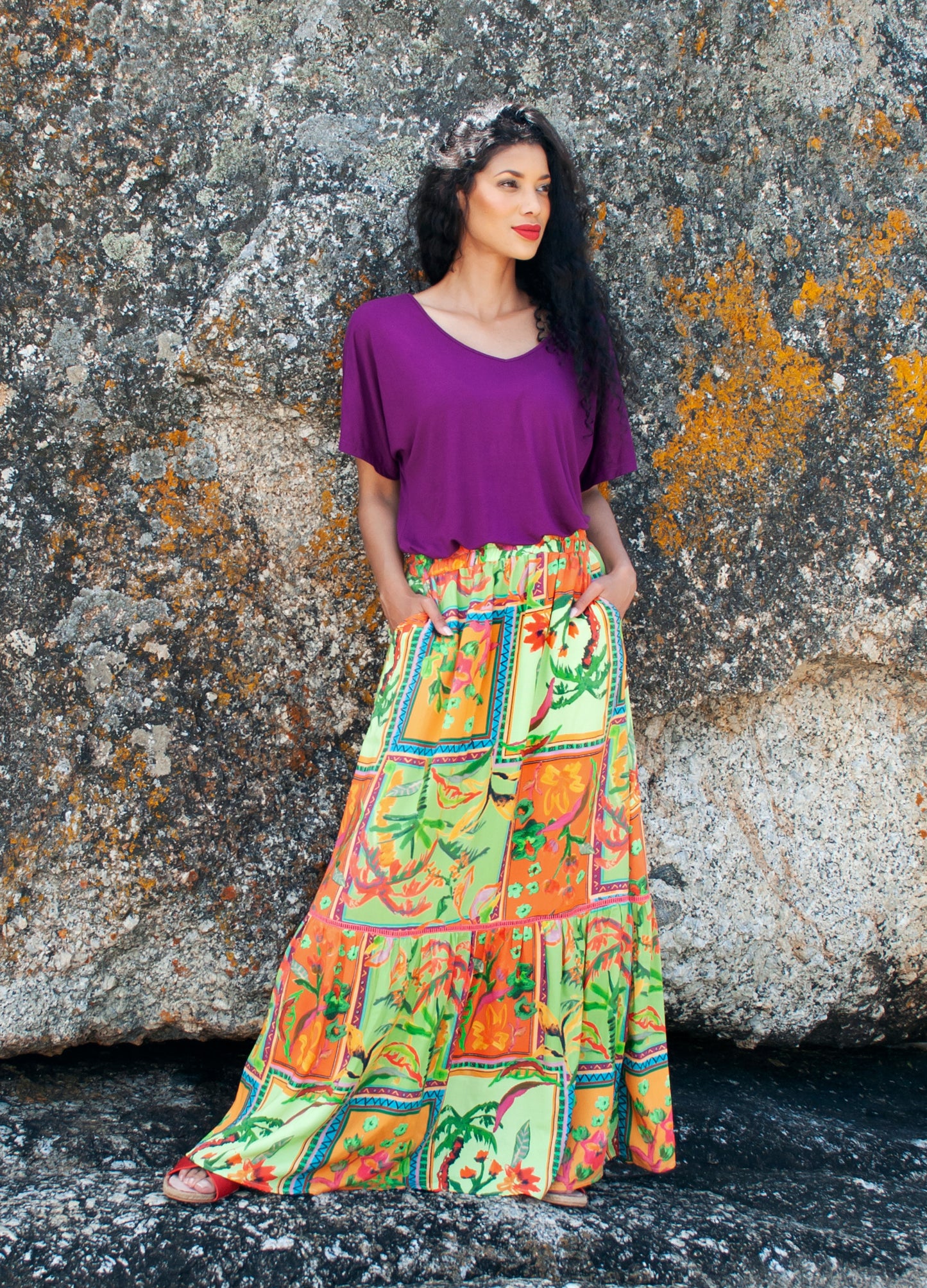 Frida maxi skirt in green Foliage Frames print