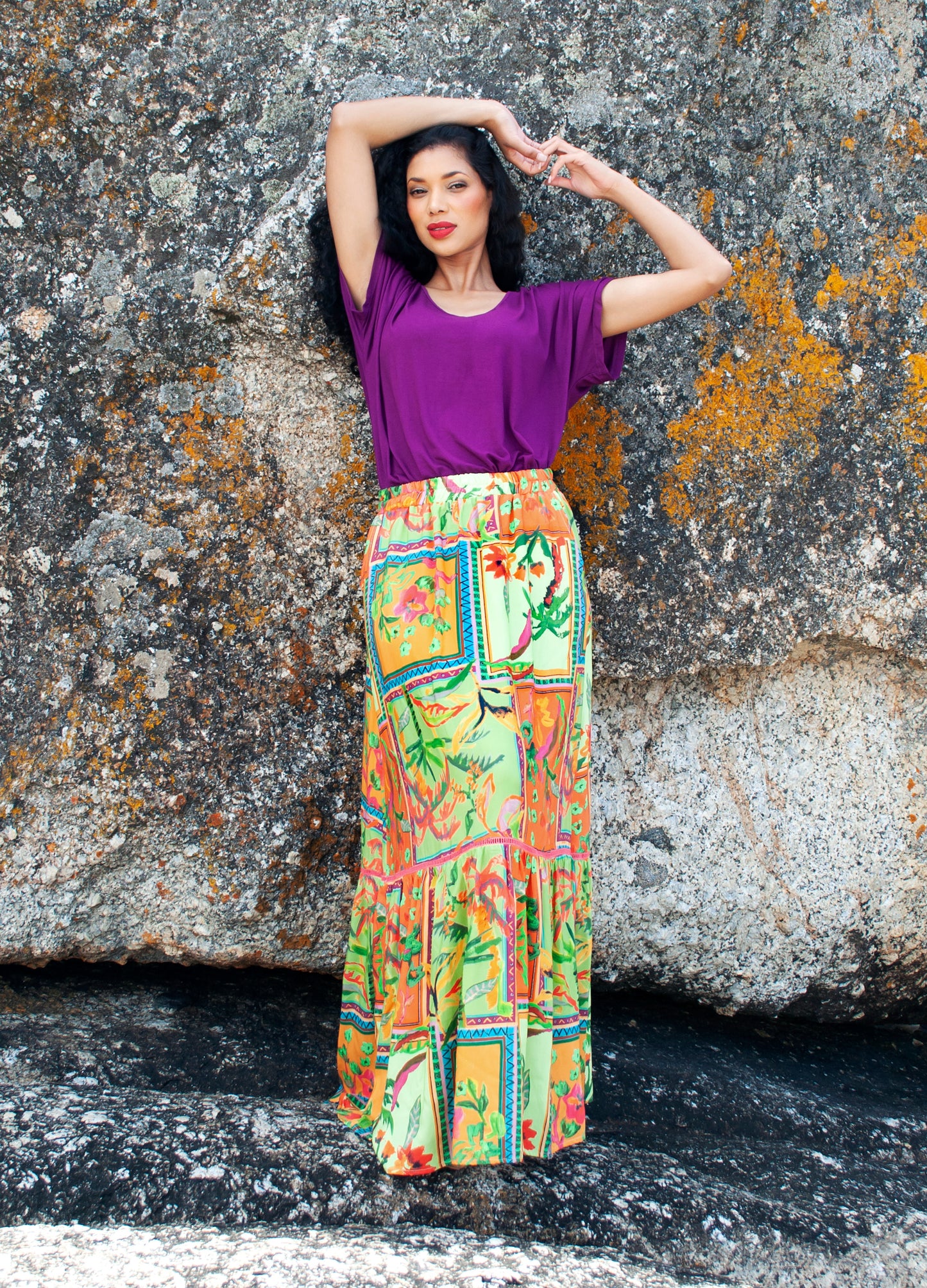 Frida maxi skirt in green Foliage Frames print