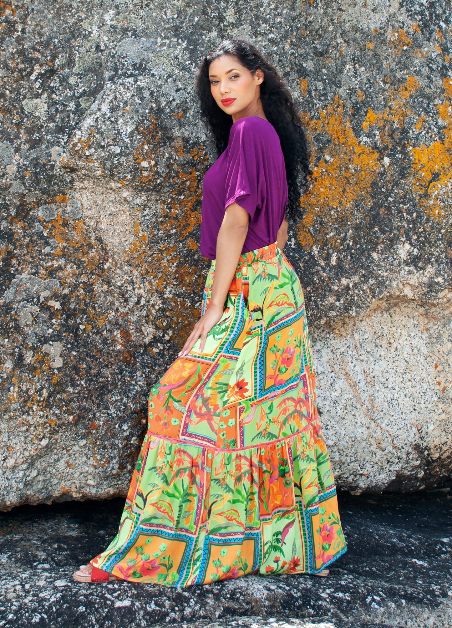 Frida maxi skirt in green Foliage Frames print