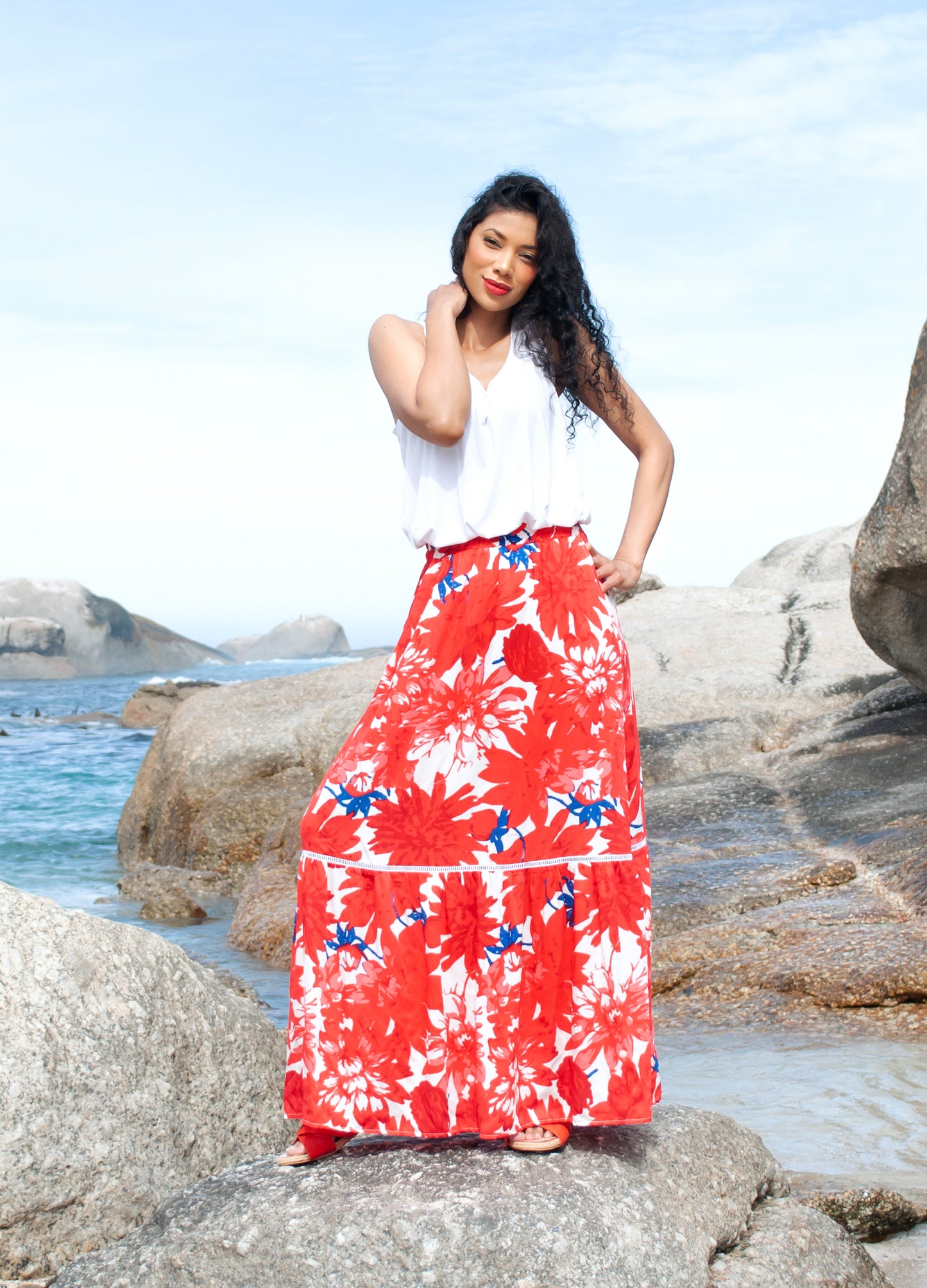 Frida maxi skirt in red Papavero print