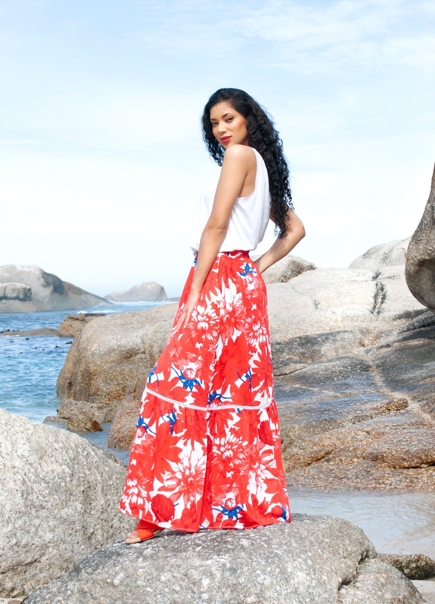 Frida maxi skirt in red Papavero print