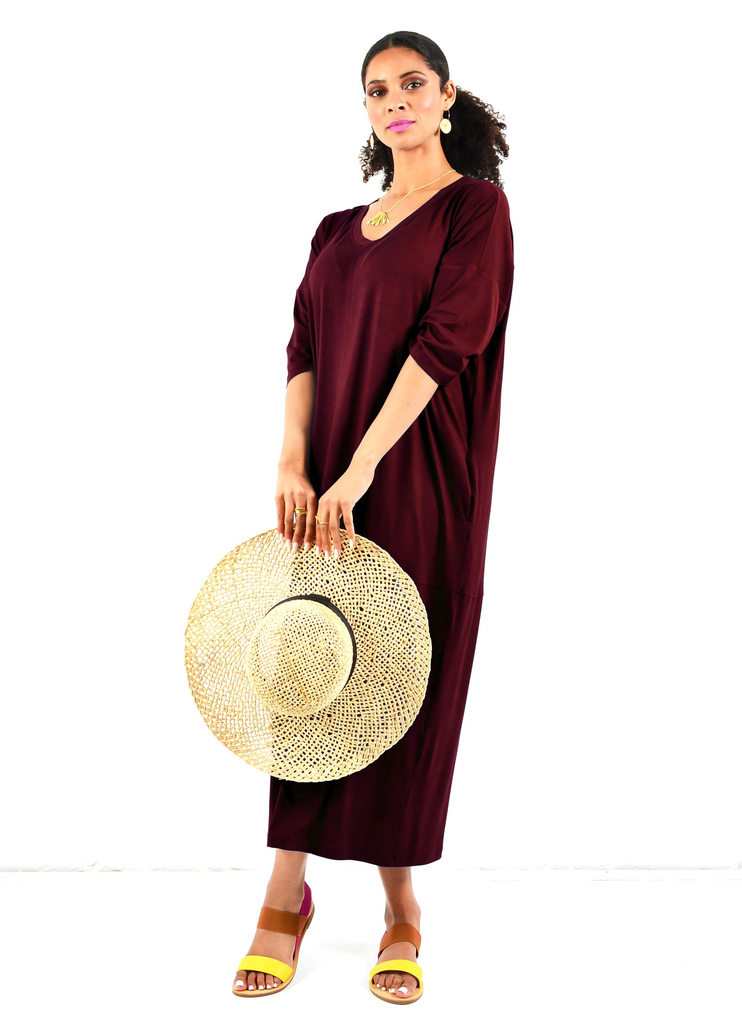 Isla cocoon dress in Burgandy