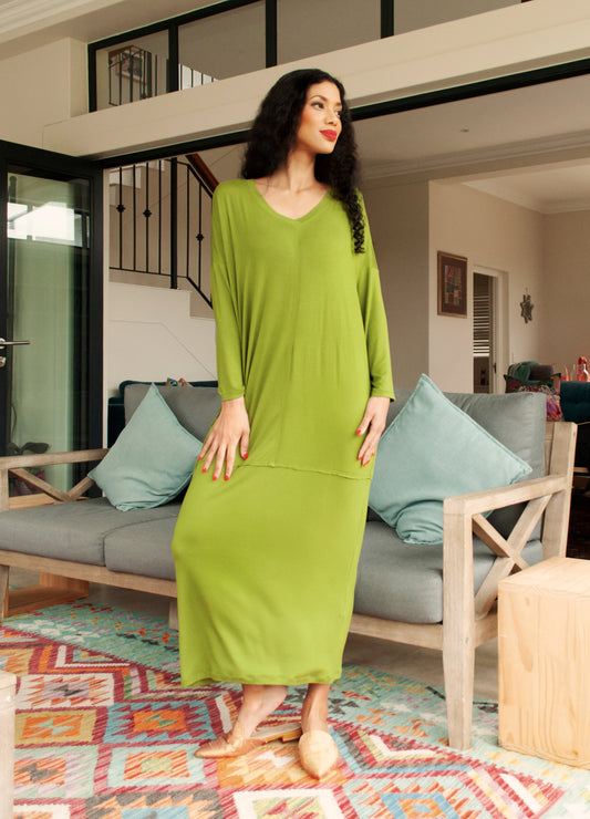 Isla cocoon dress in Moss Green