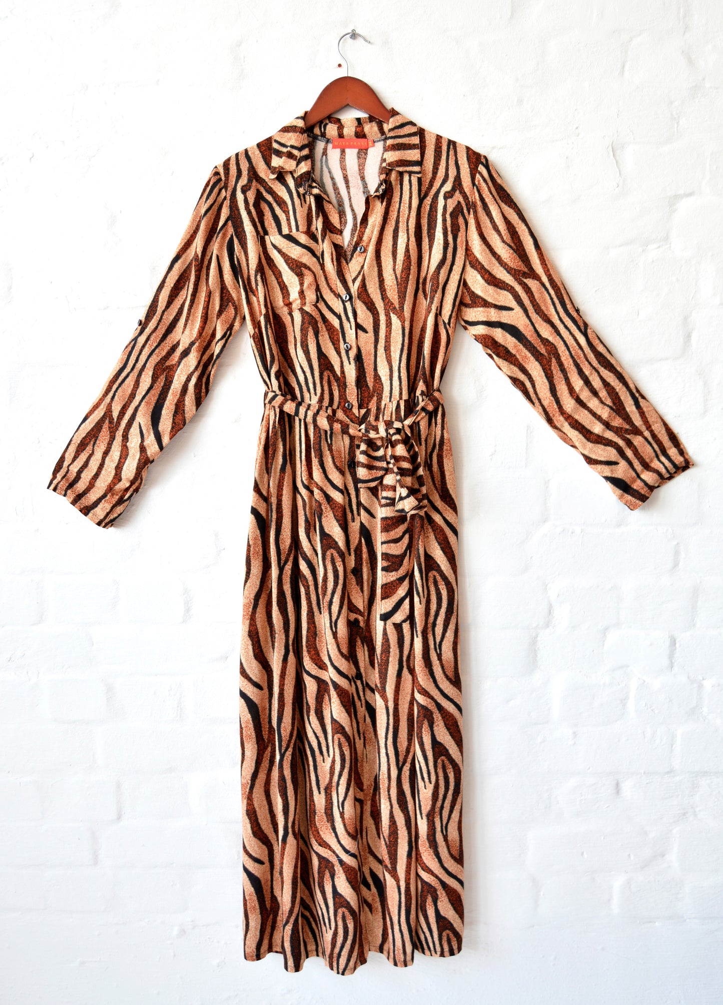 Ivy Shirt Dress in caramel Tiger Wave print