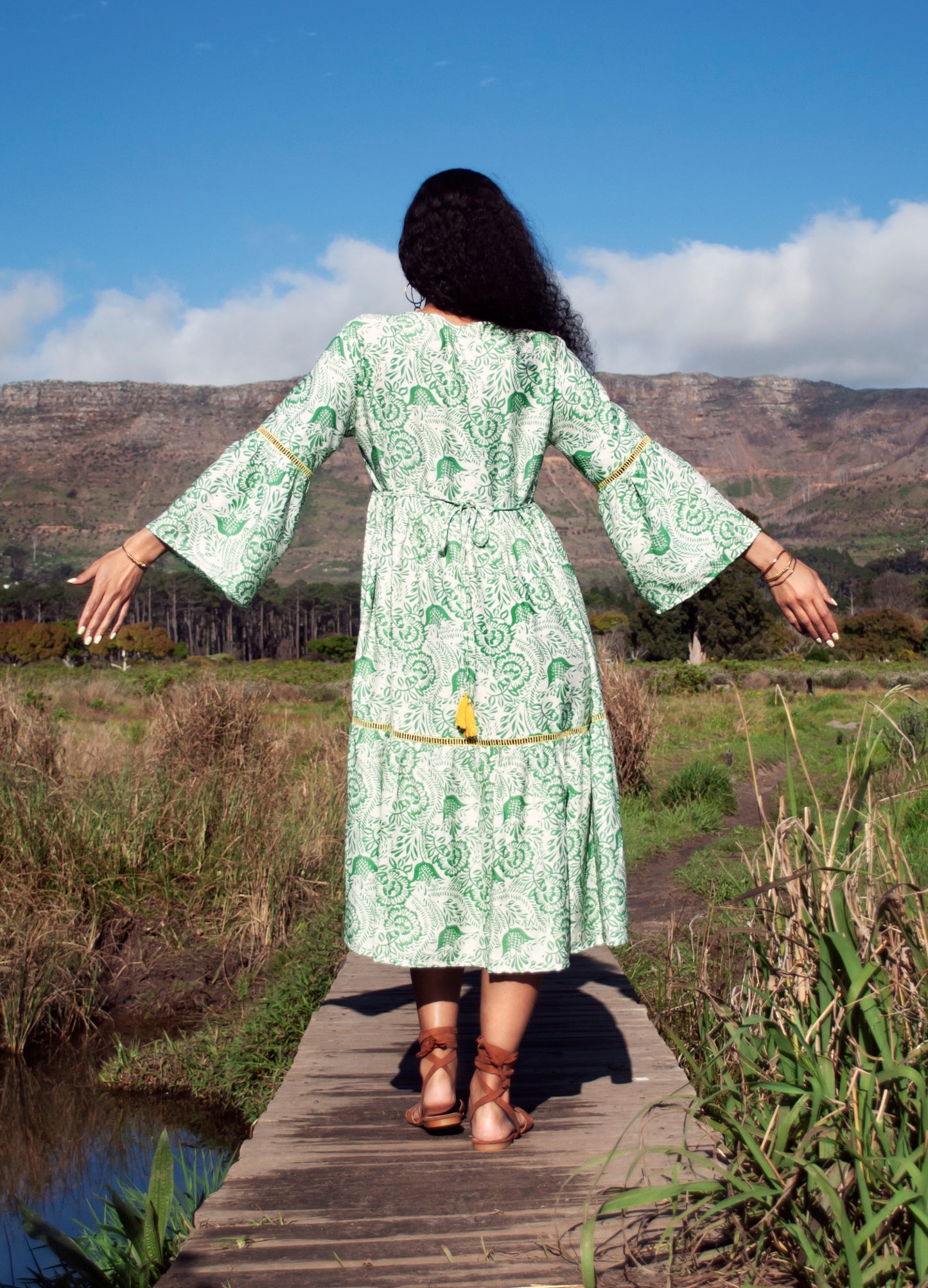Lilly swing dress in green Exotic Floral print