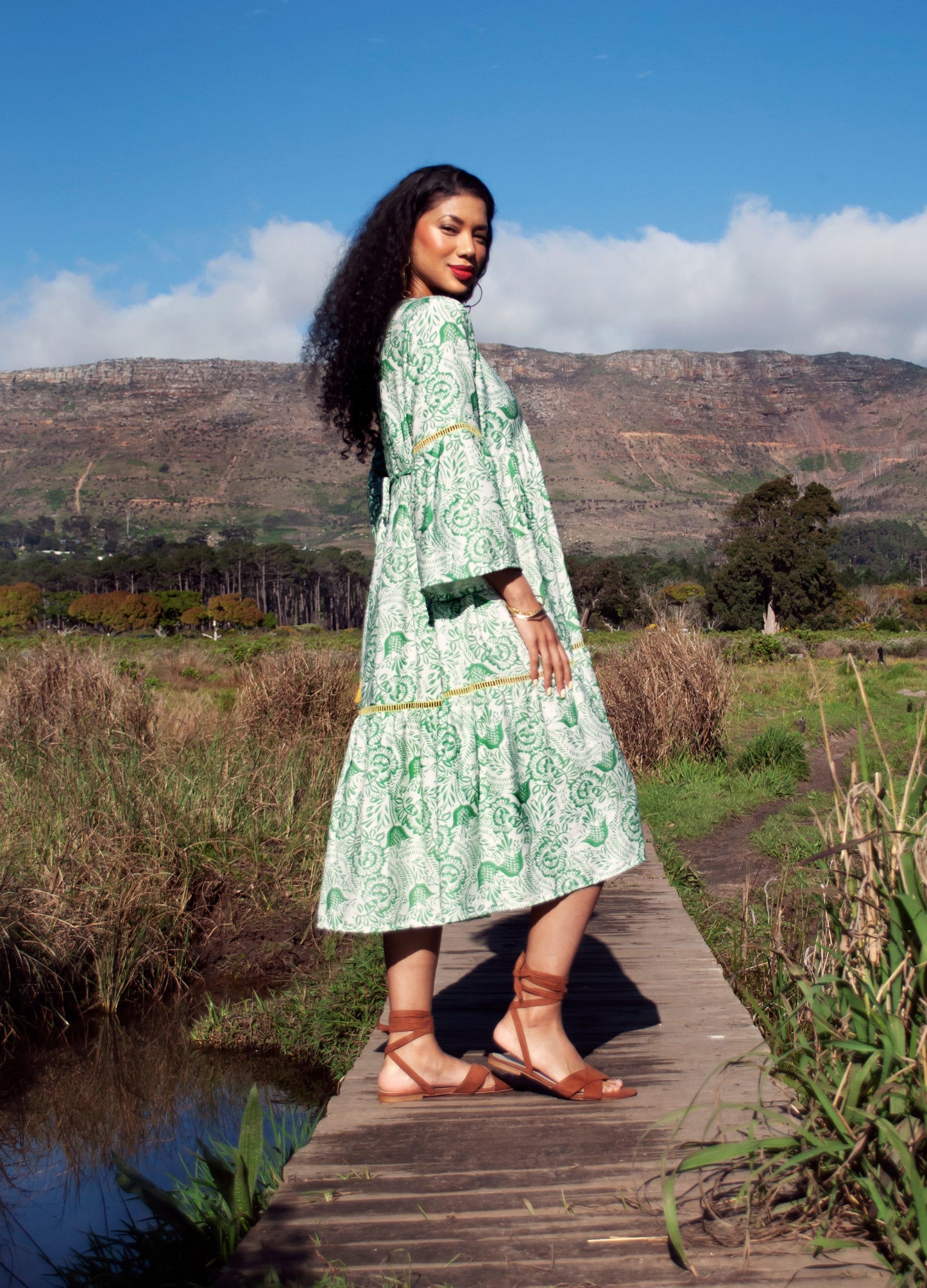 Lilly swing dress in green Exotic Floral print