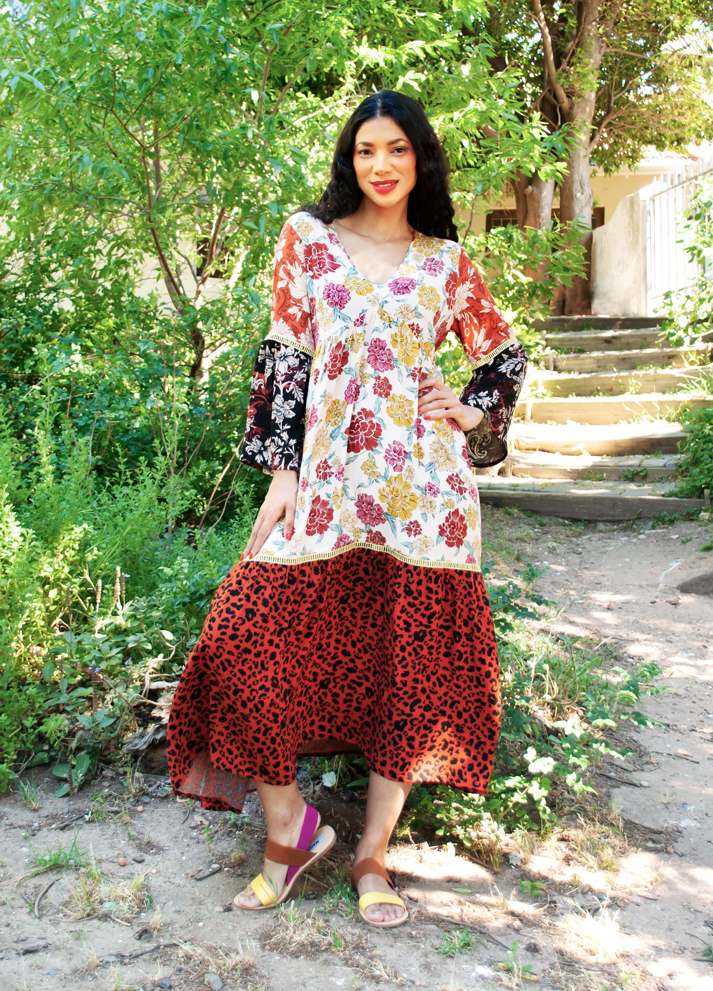 Lilly swing dress in patchwork Padma print