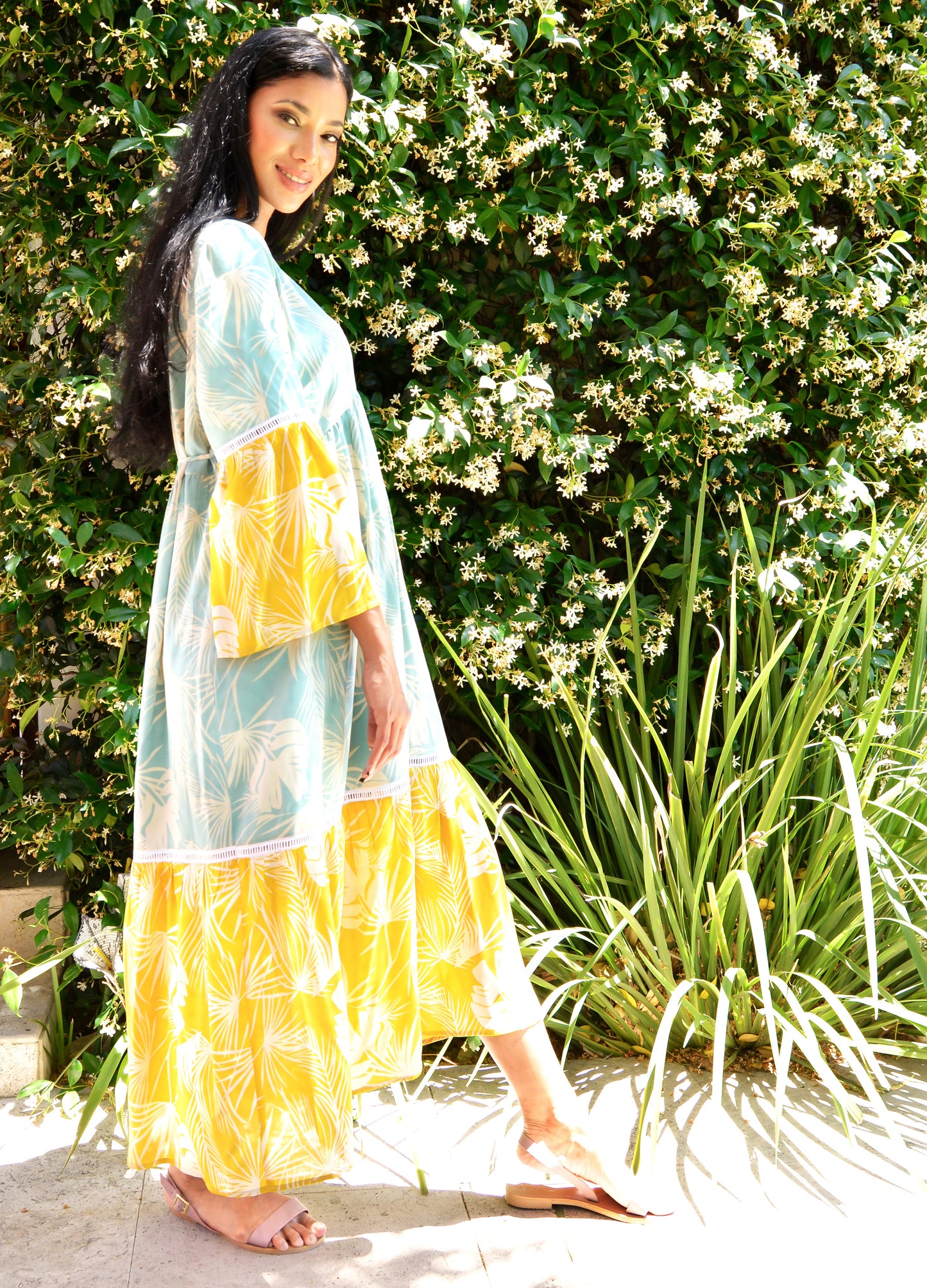 Lilly swing dress in Santorini Palms print