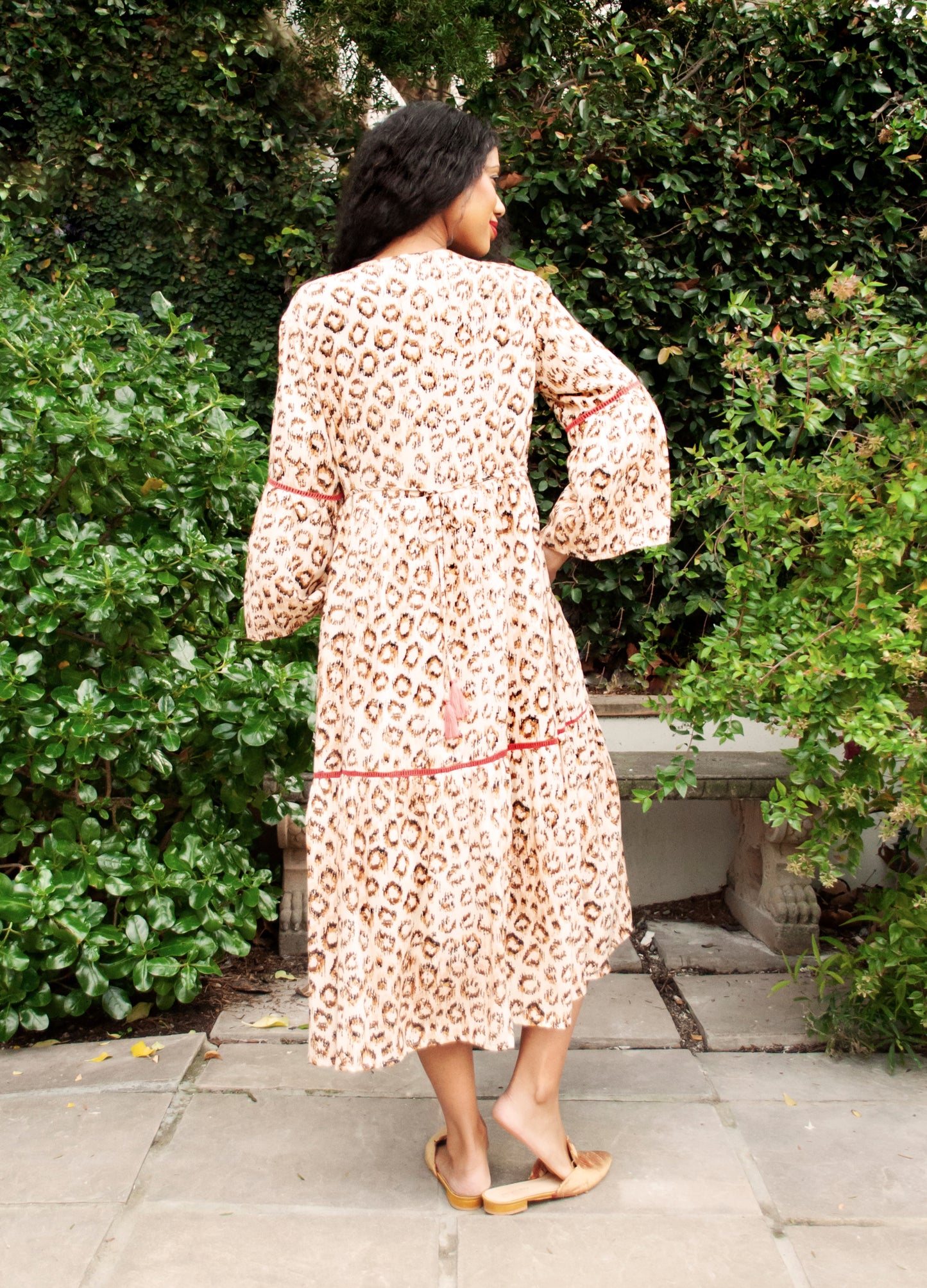 Lilly swing dress in biscuit Watercolour Leopard print size 32 left
