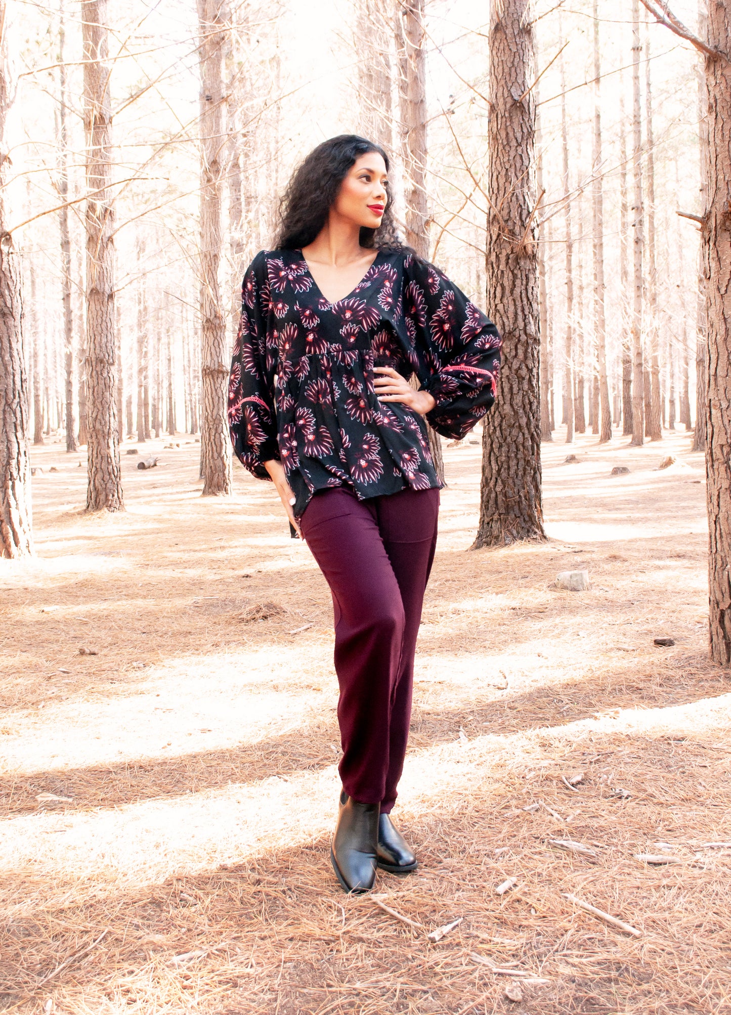 Lorelei blouse in black Ember Bloom print