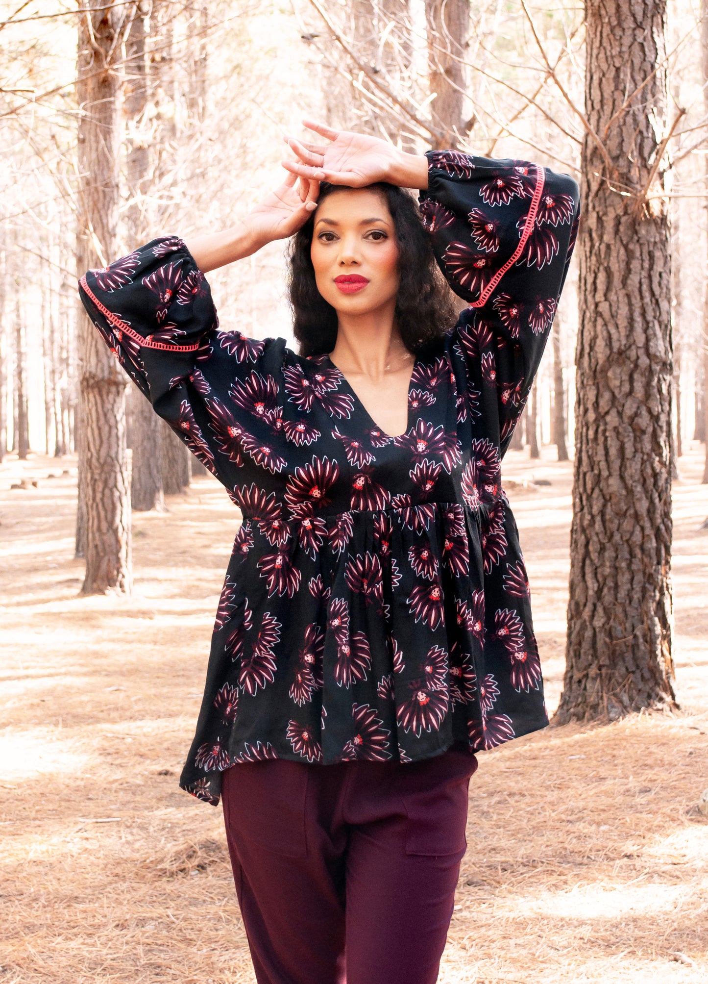 Lorelei blouse in black Ember Bloom print