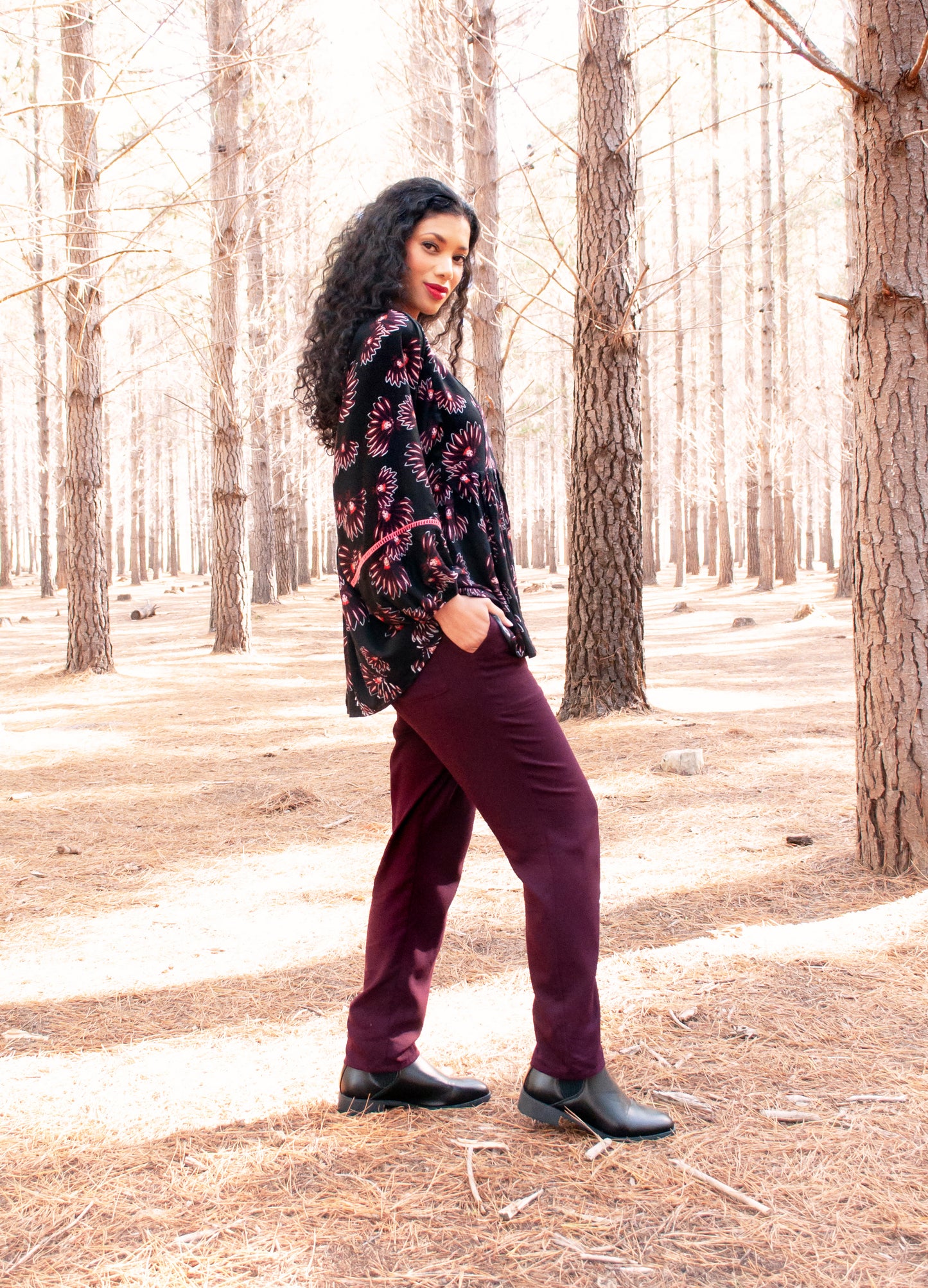 Lorelei blouse in black Ember Bloom print