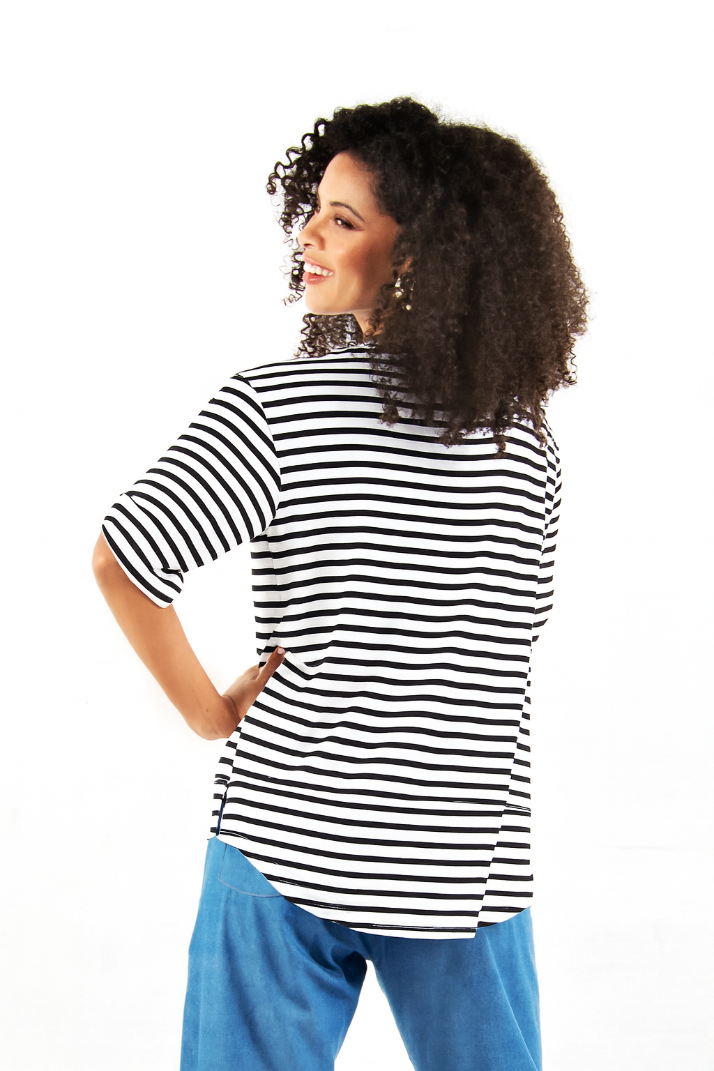 Lourdes easy-fit T-shirt in Black & White stripe