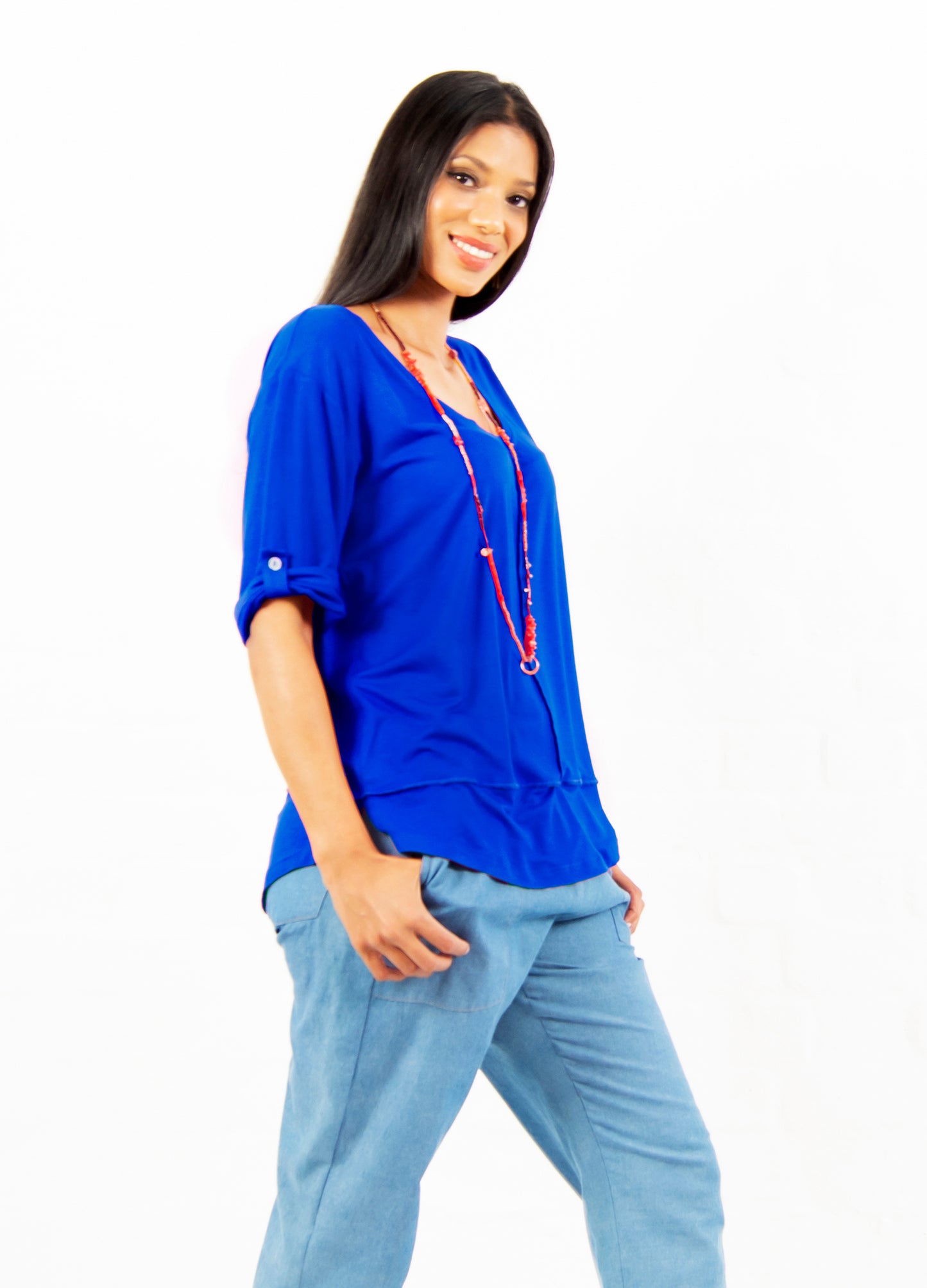 Lourdes easy-fit T-shirt in Cobalt