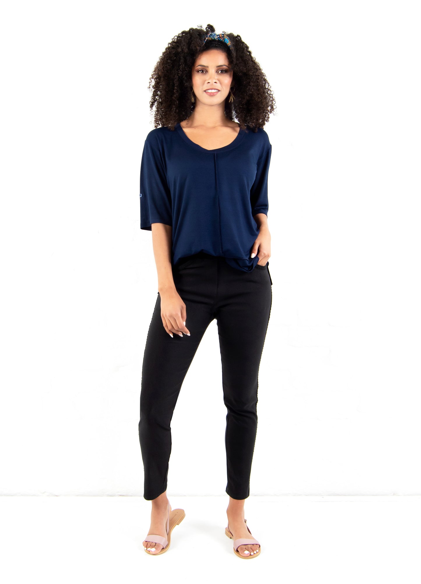 Lourdes easy-fit T-shirt in Navy
