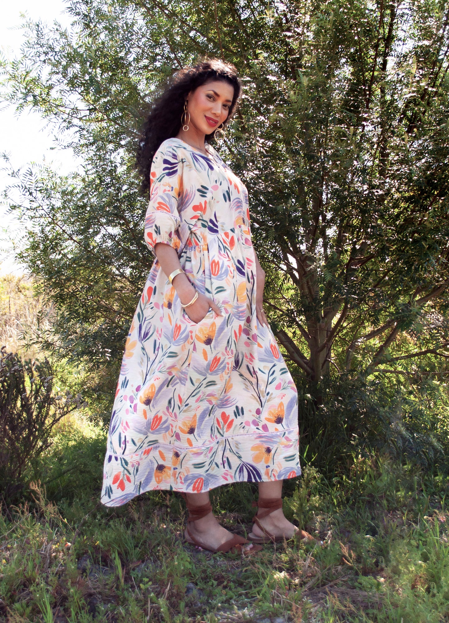 Luna reversabile dress in stone Oh So Pretty print