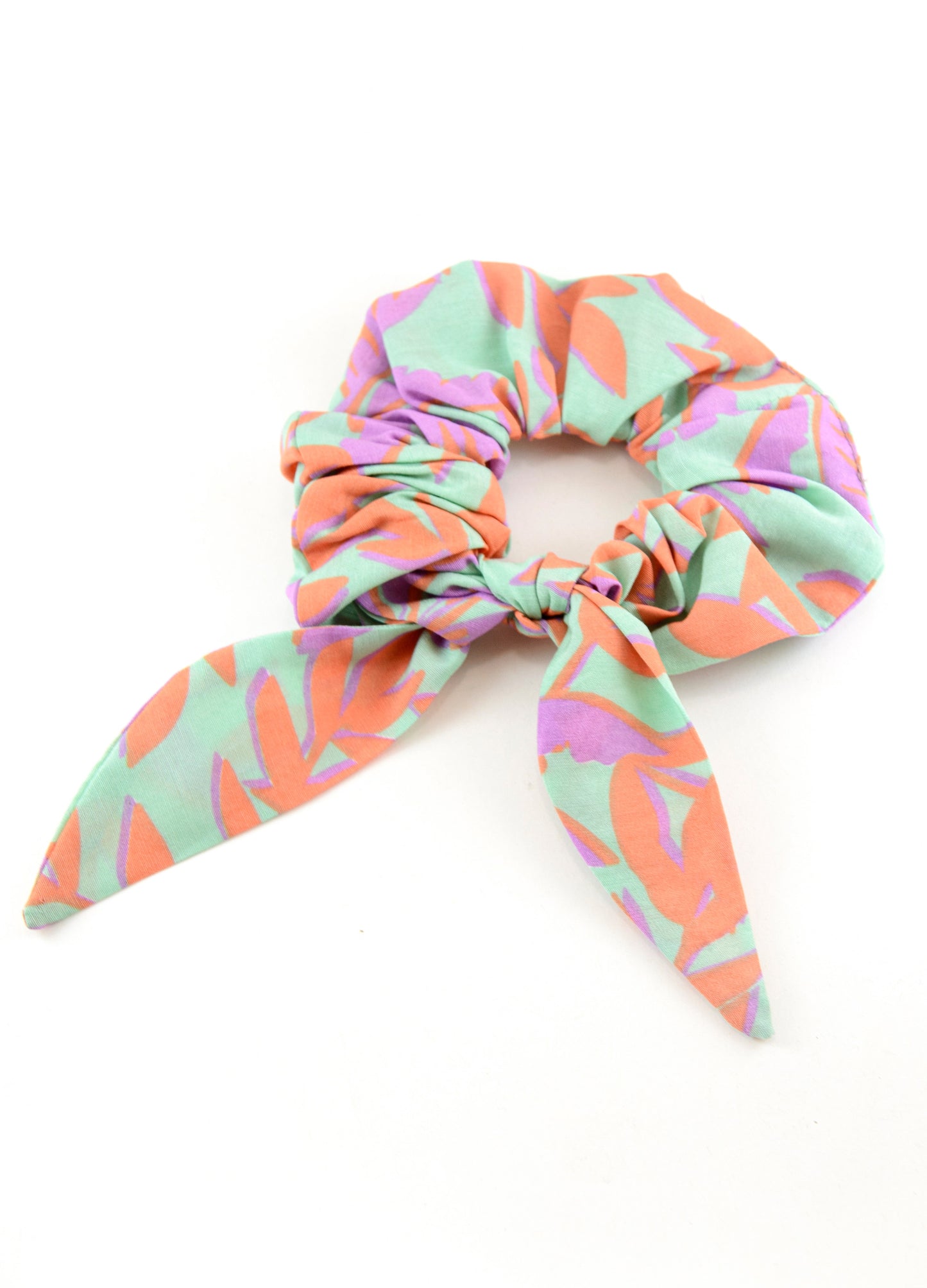 Maude tie scrunchie in aqua Sunset Tropics
