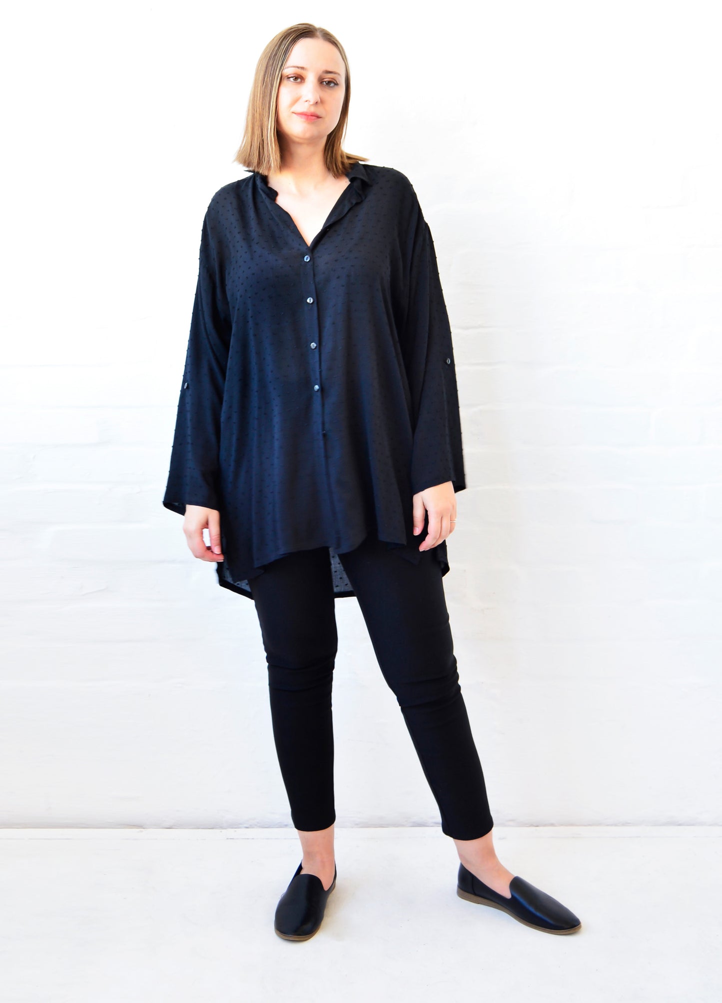 Michelle Box Shirt in black Dobby