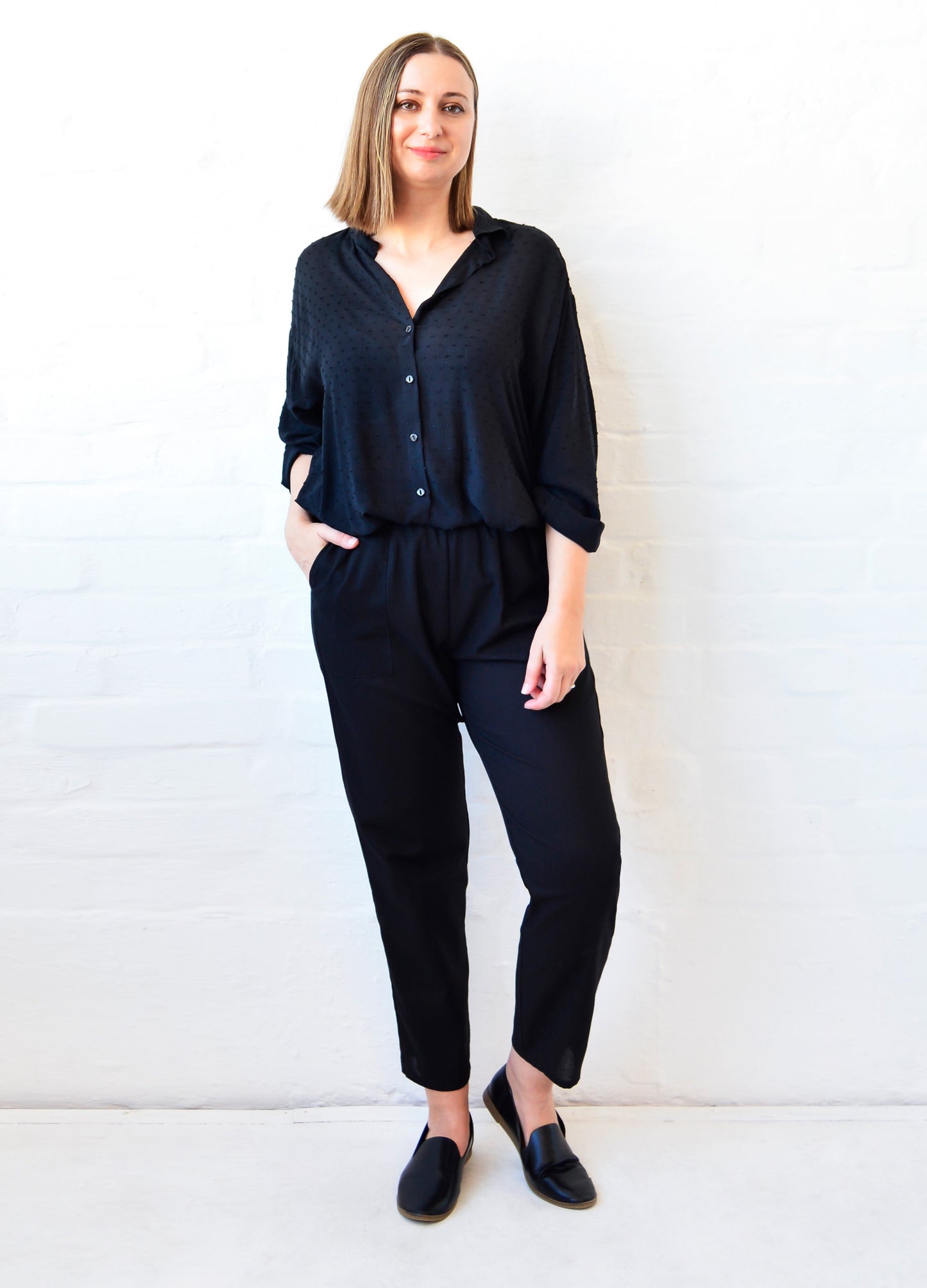 Michelle Box Shirt in black Dobby