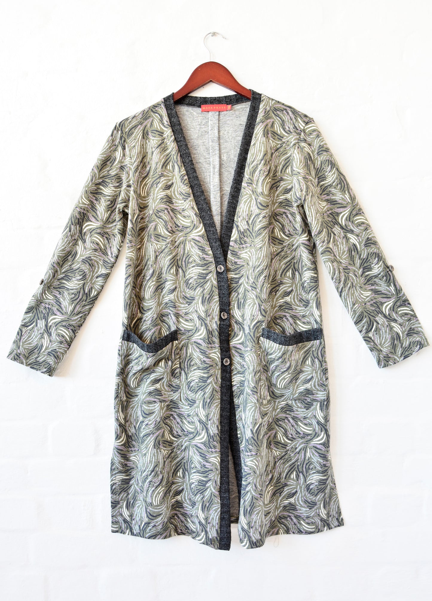 Nicolette Cardigan in olive Huckleberry print