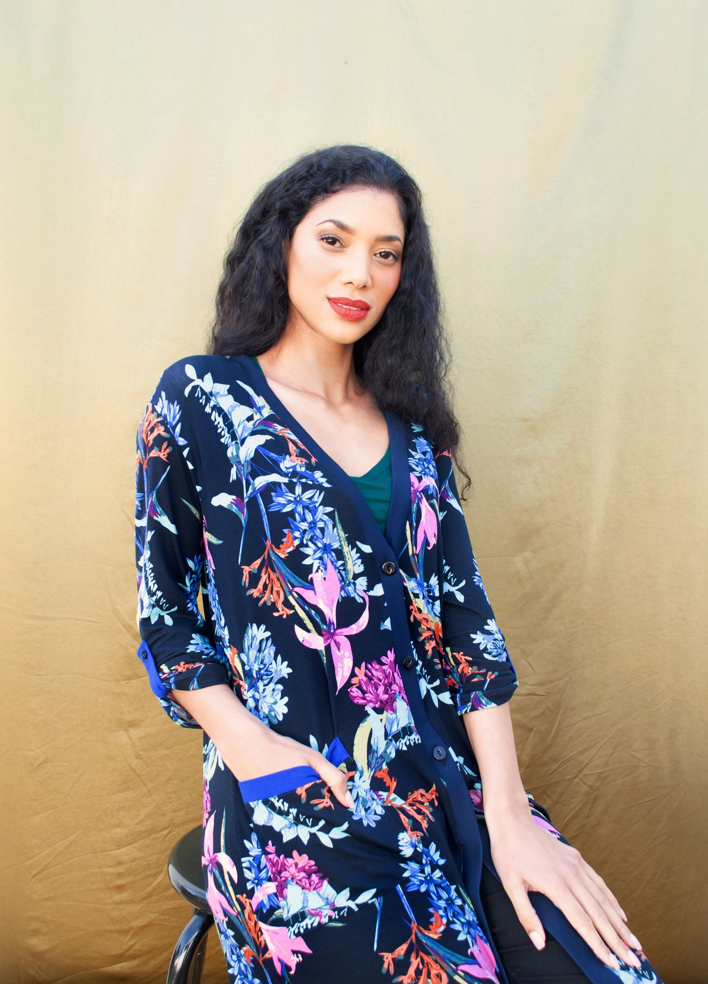 Nicolette Cardigan in navy Moonflower print