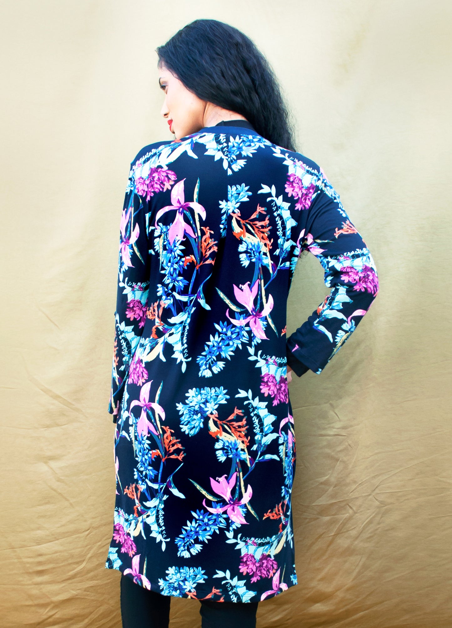 Nicolette Cardigan in navy Moonflower print