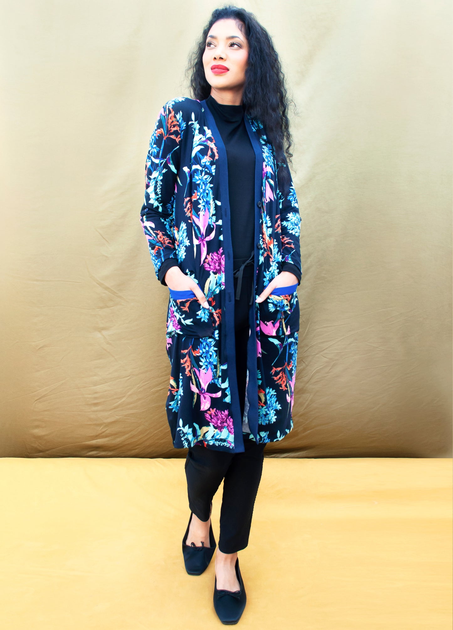 Nicolette Cardigan in navy Moonflower print