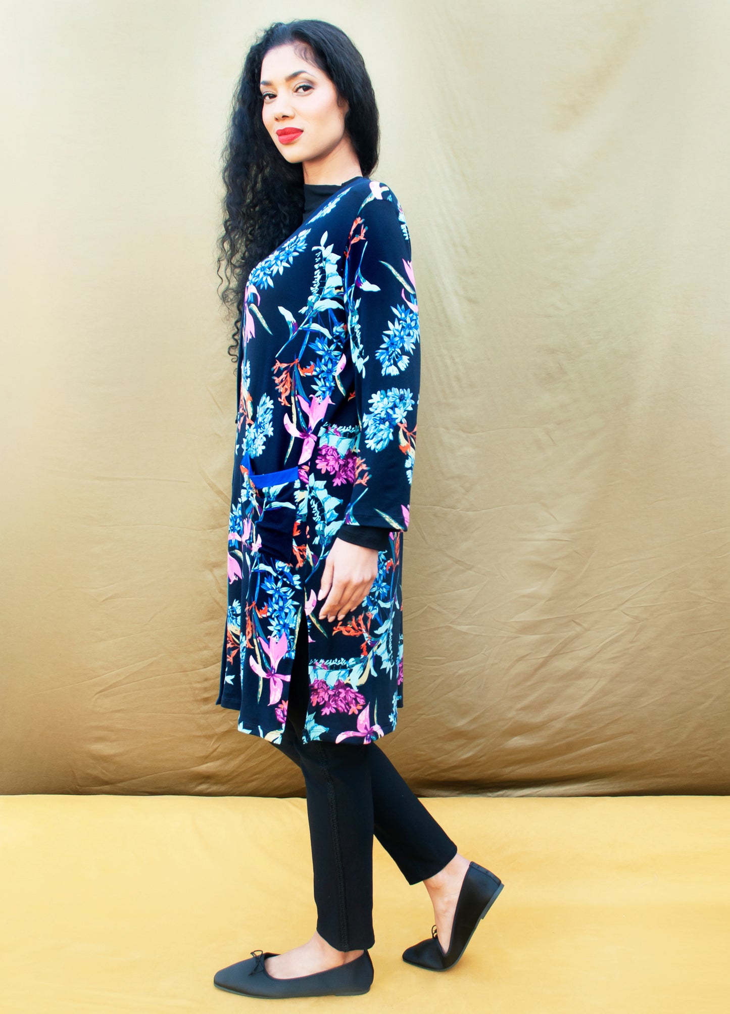 Nicolette Cardigan in navy Moonflower print