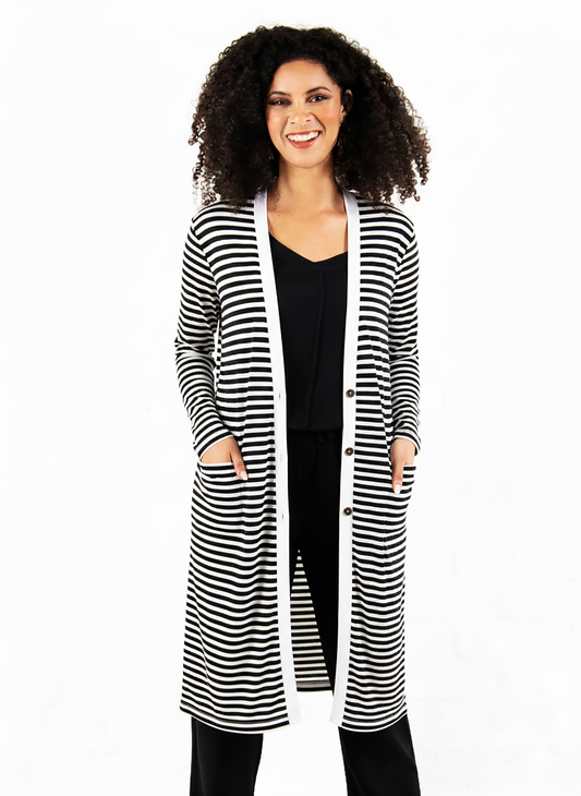 Nicolette Cardigan in  black & white Stripe