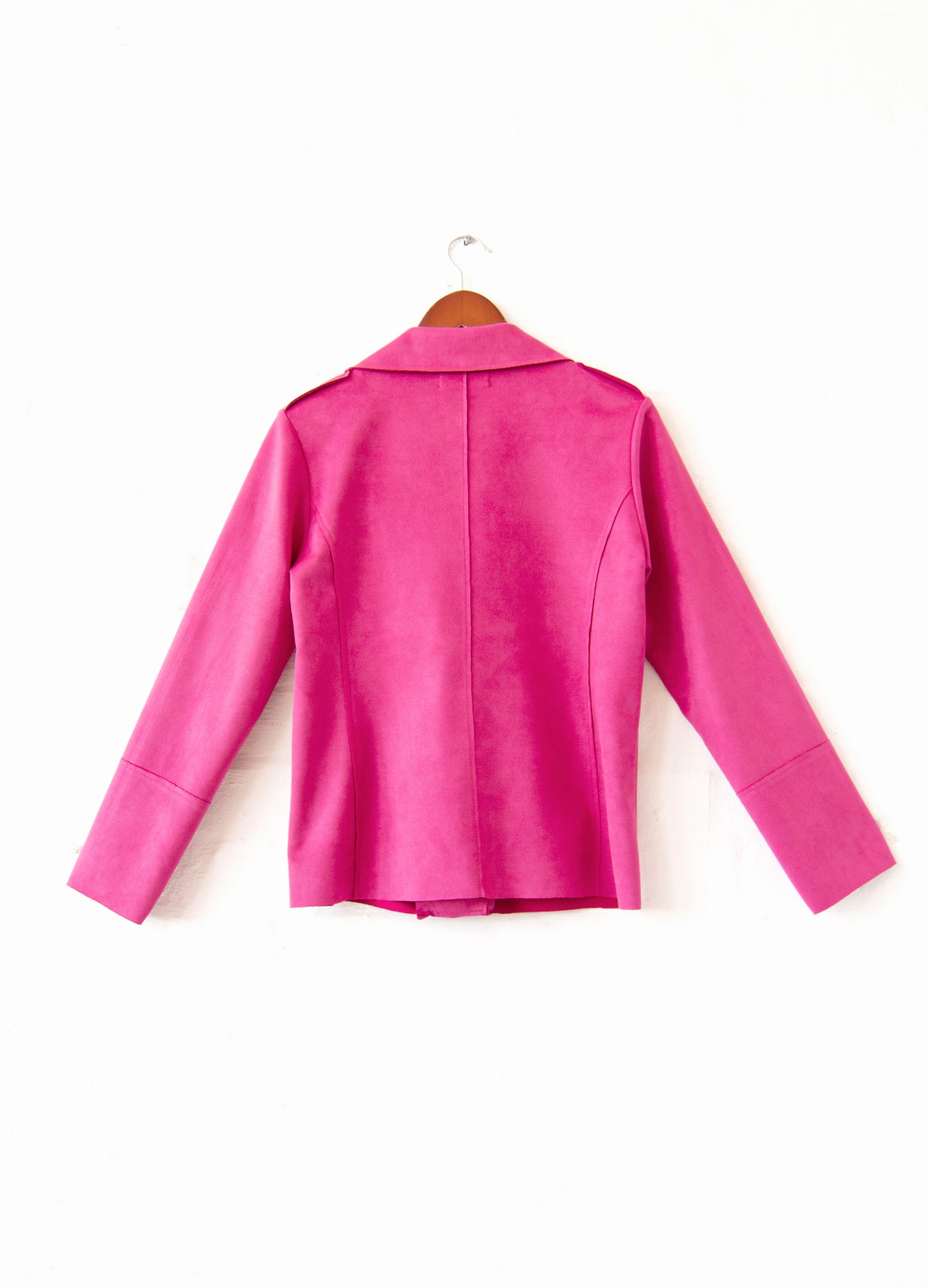 Ryleigh biker jacket in Raspberry suede scuba