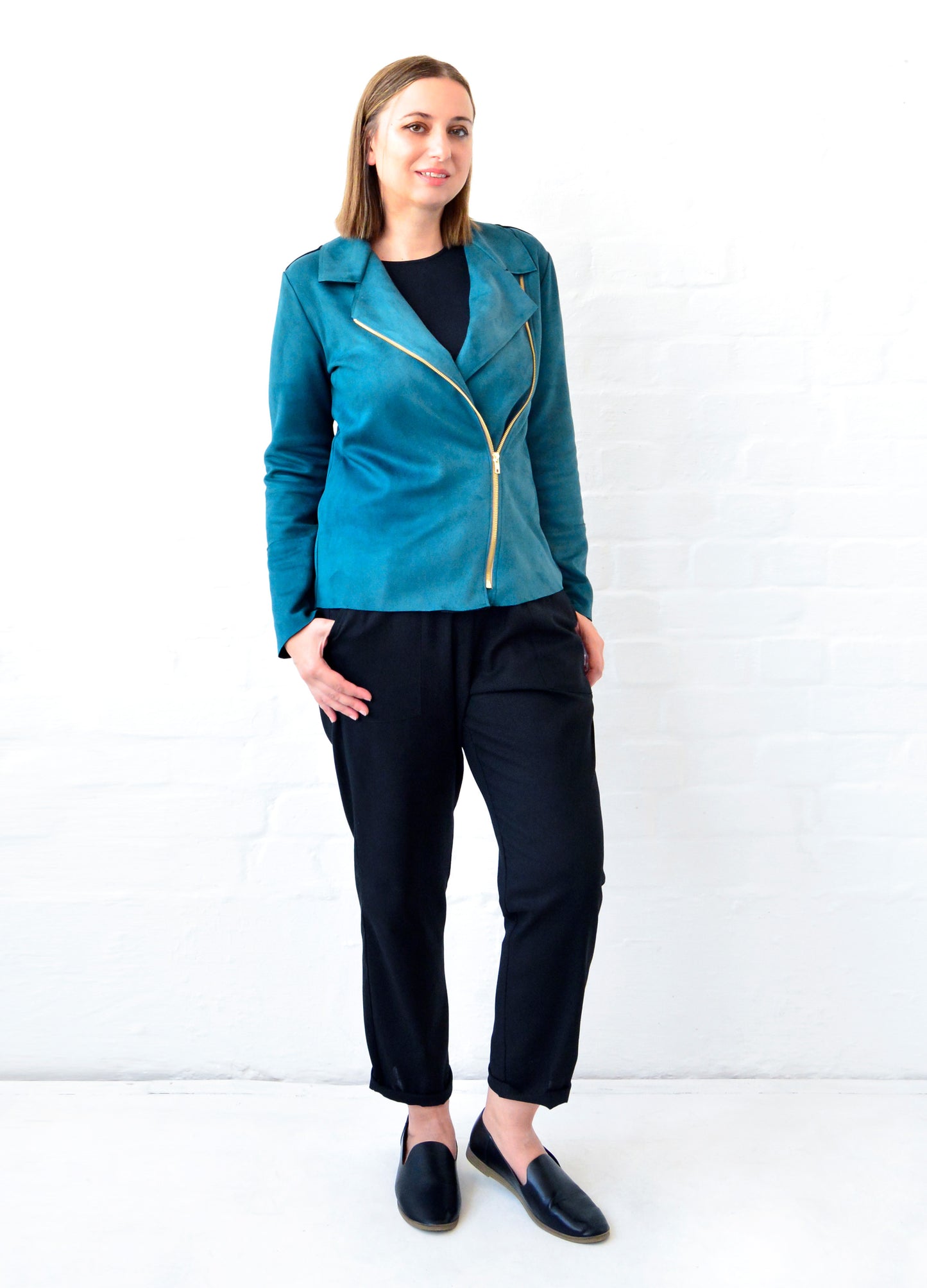 Ryleigh biker jacket in Peacock