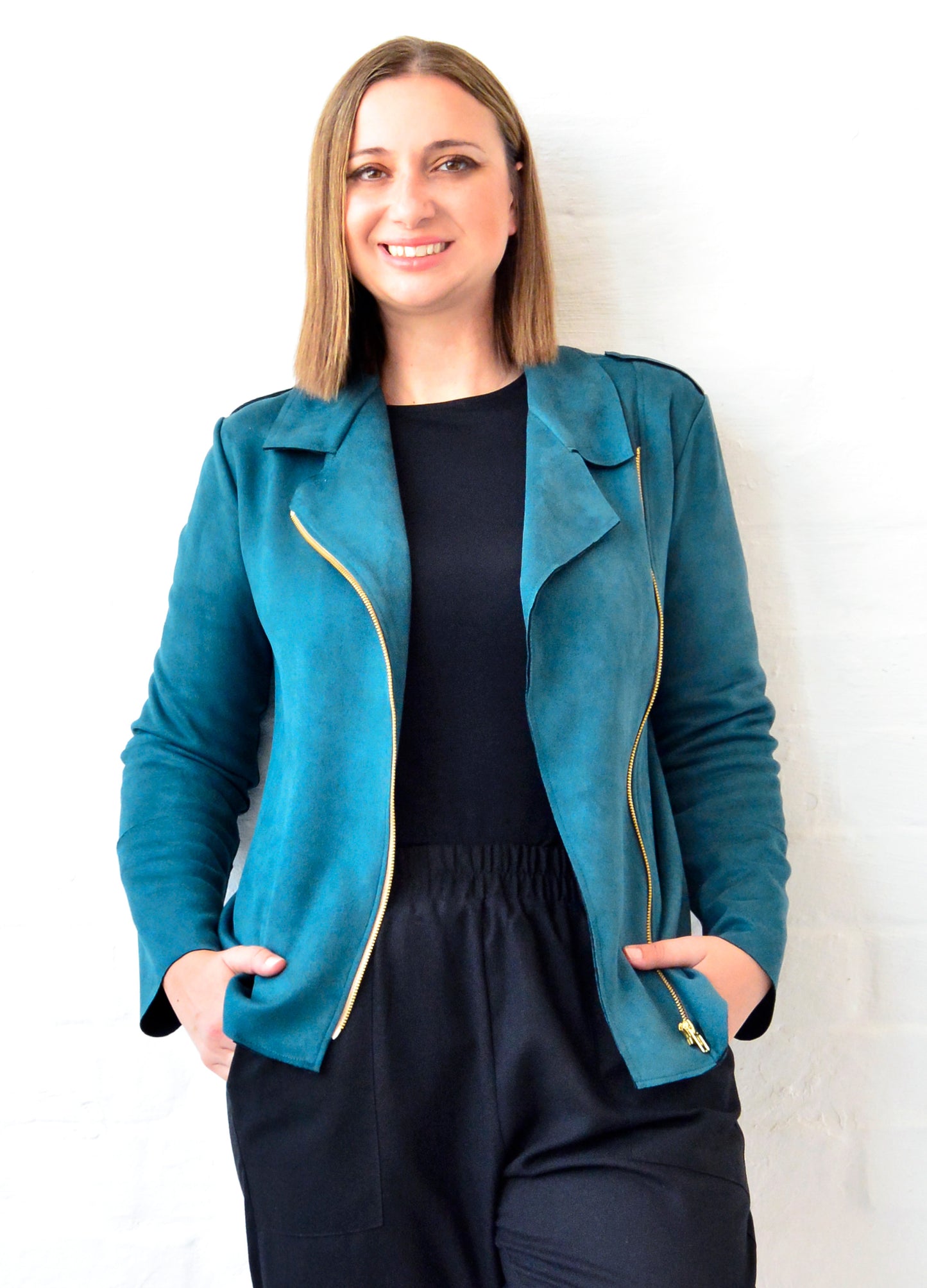 Ryleigh biker jacket in Peacock