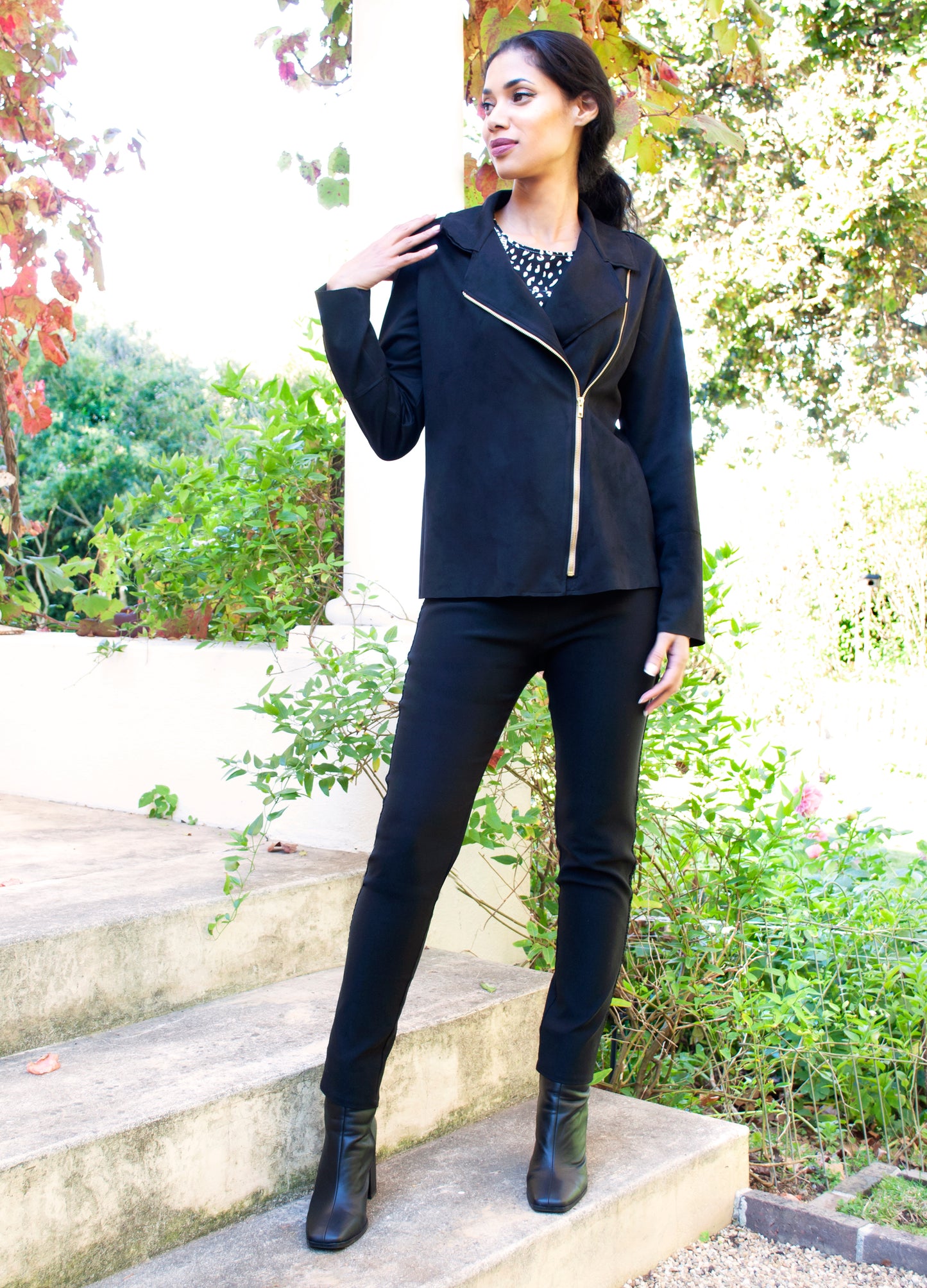Ryleigh biker jacket in Black suede scuba