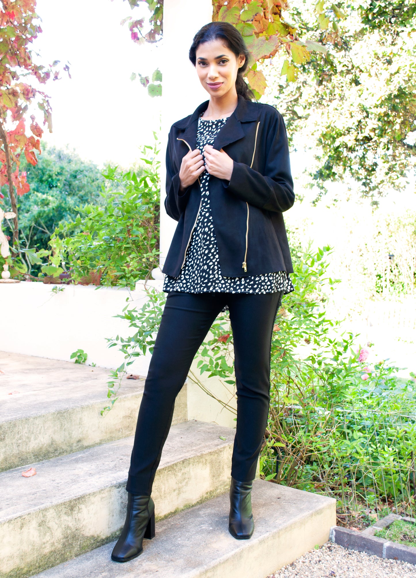 Ryleigh biker jacket in Black suede scuba
