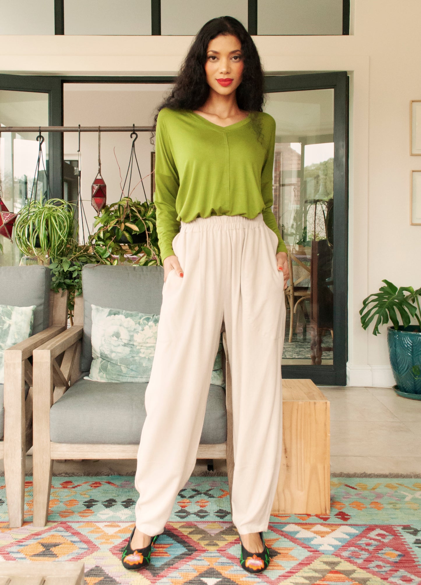 Sophie trousers in Sand linen blend