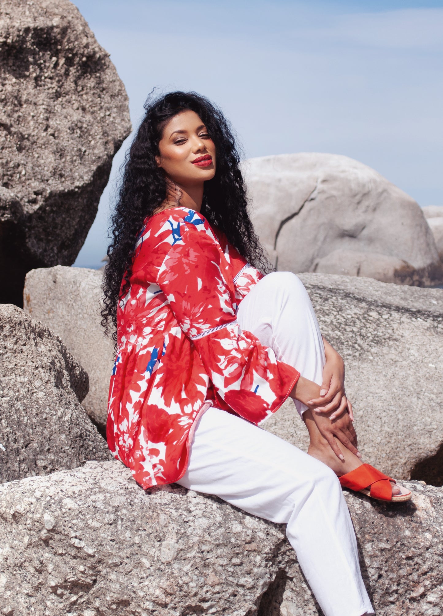 Sylvie blouse in red Papavero print