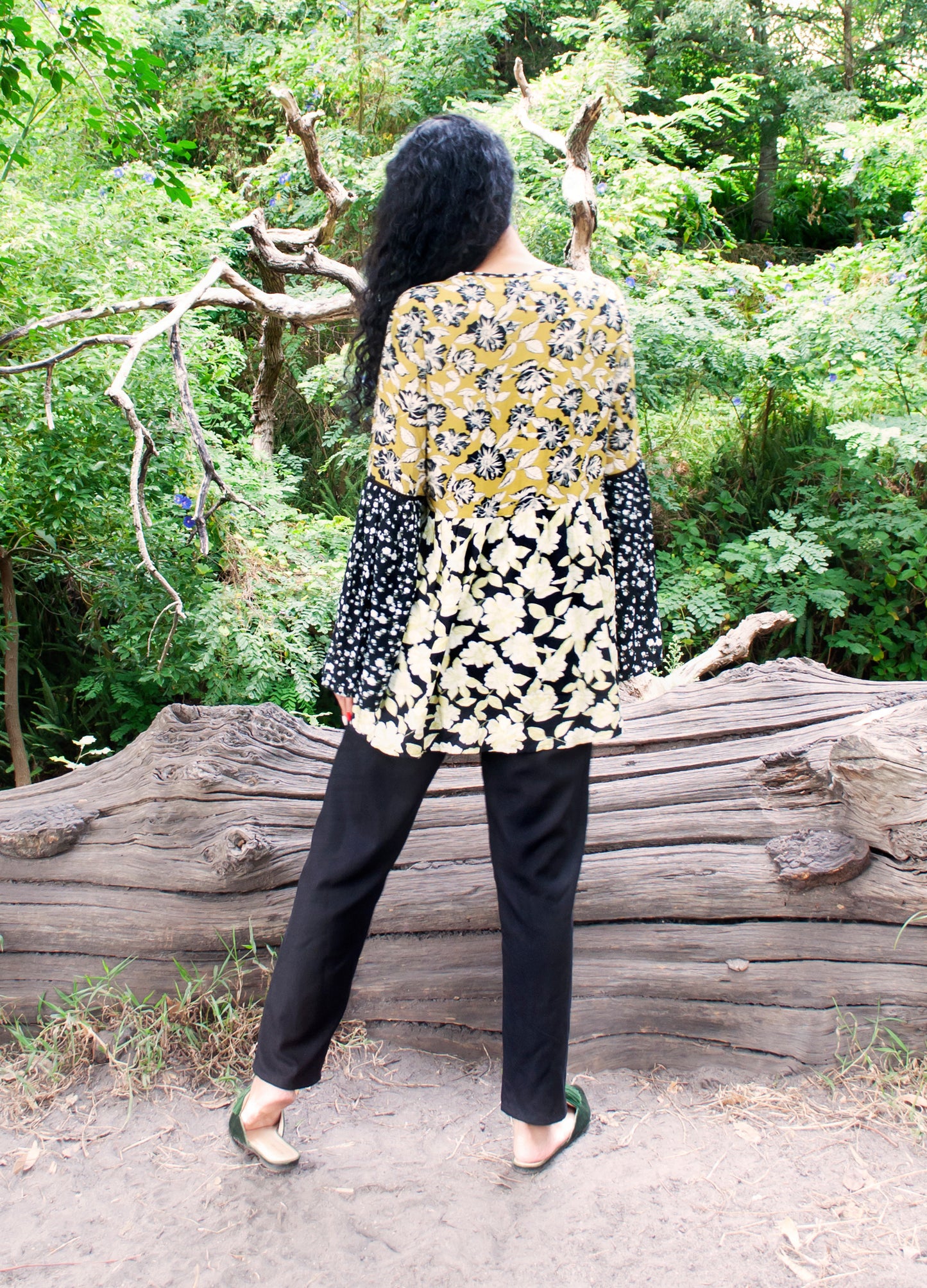 Sylvie blouse in chartreuse Peony Patchwork print