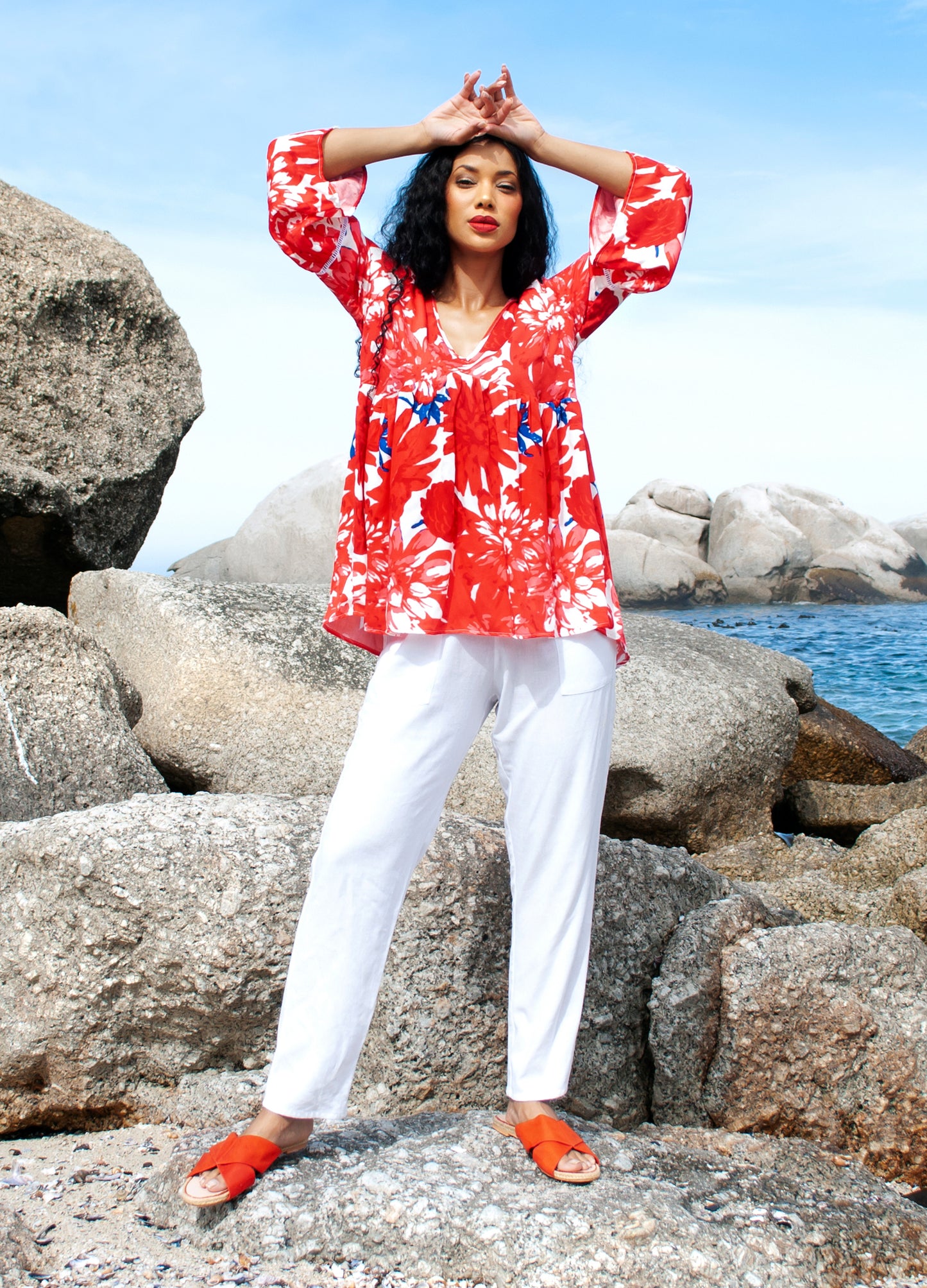 Sylvie blouse in red Papavero print