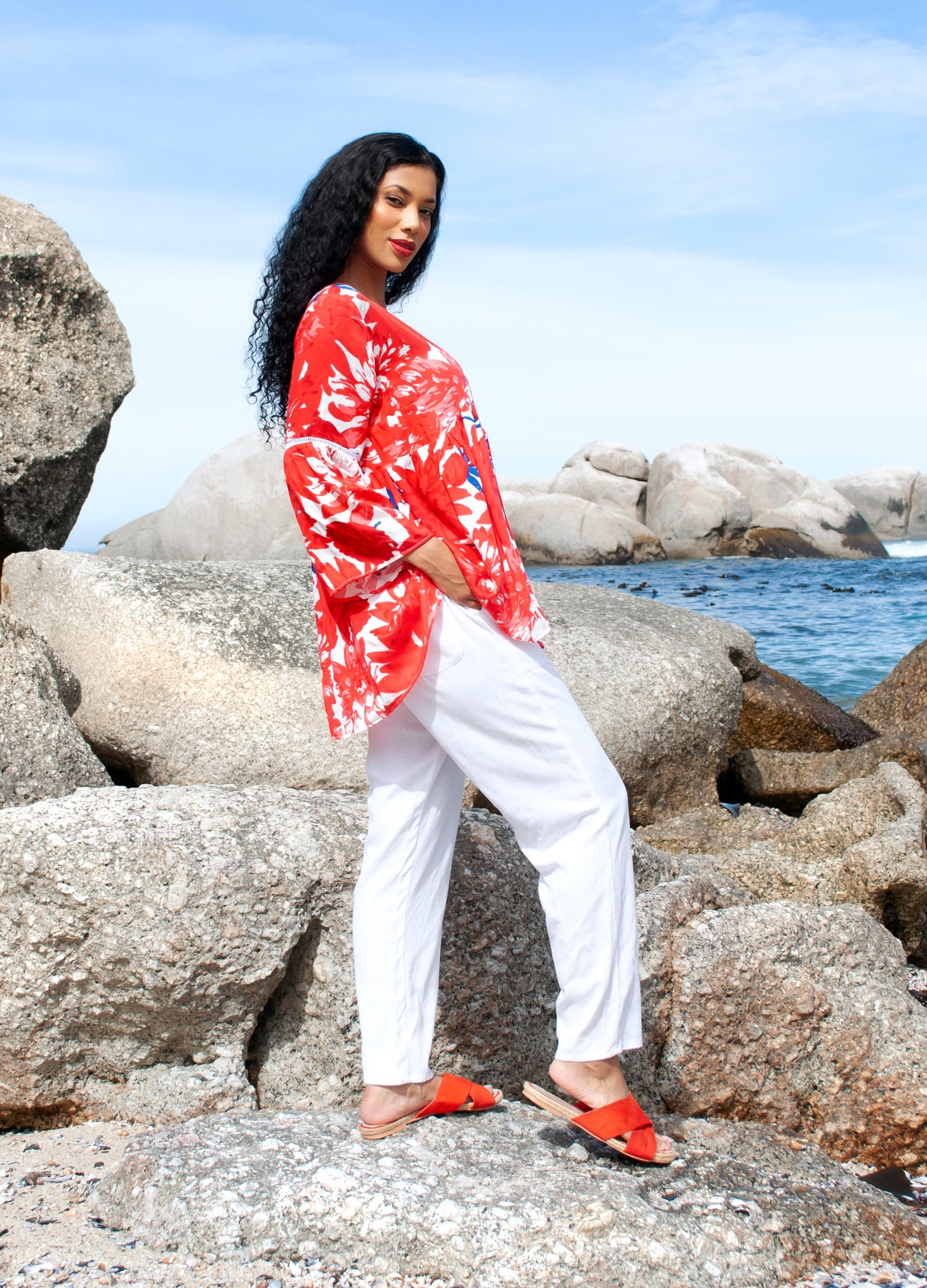 Sylvie blouse in red Papavero print