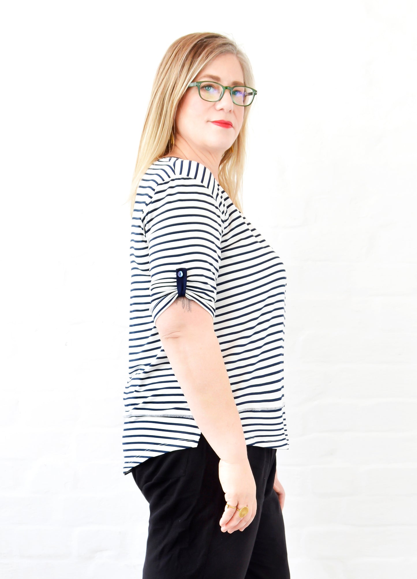 Lourdes easy-fit T-shirt in navy Stripe