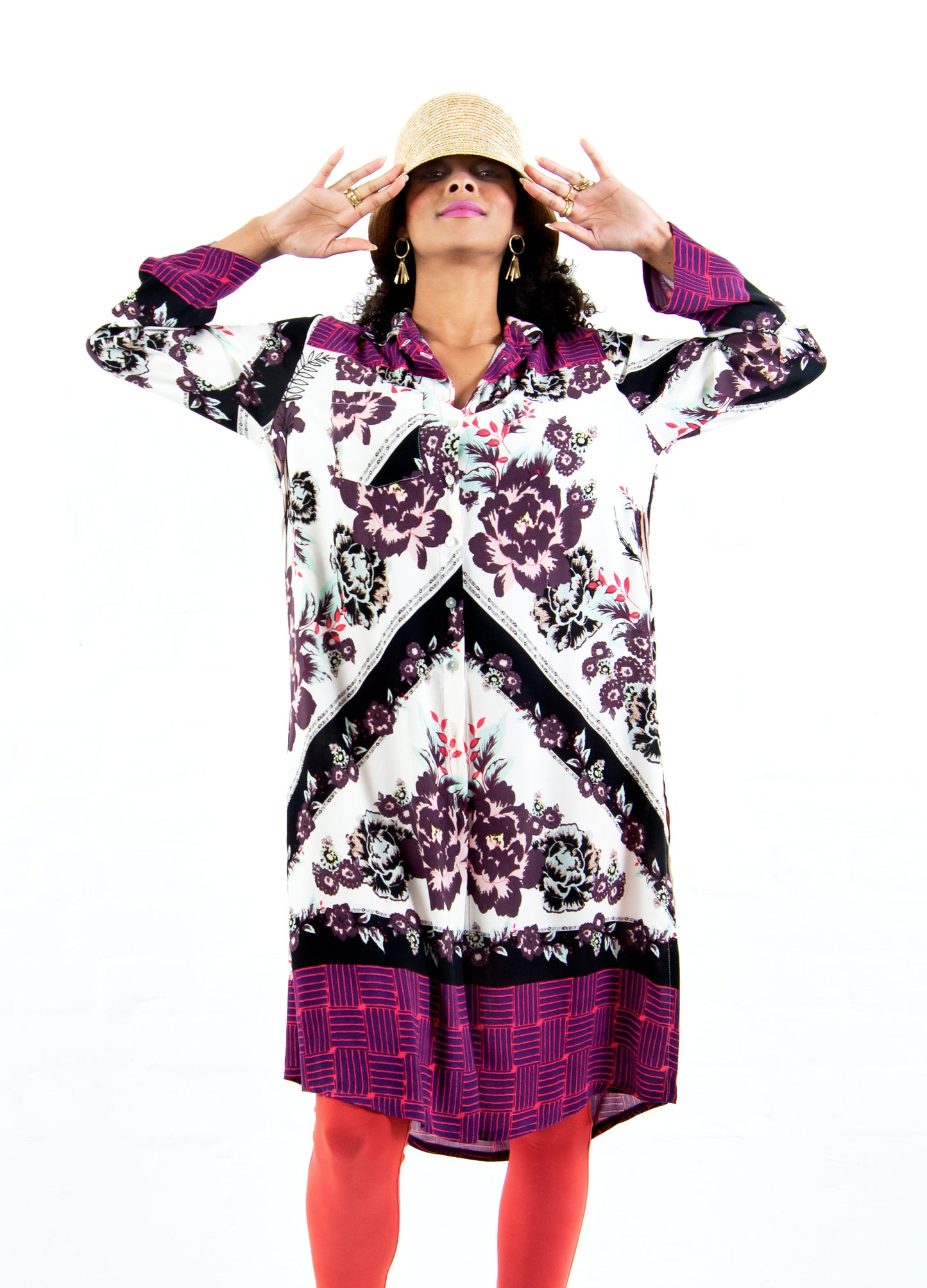 Addie shirt dress in blush Olá Scarf print